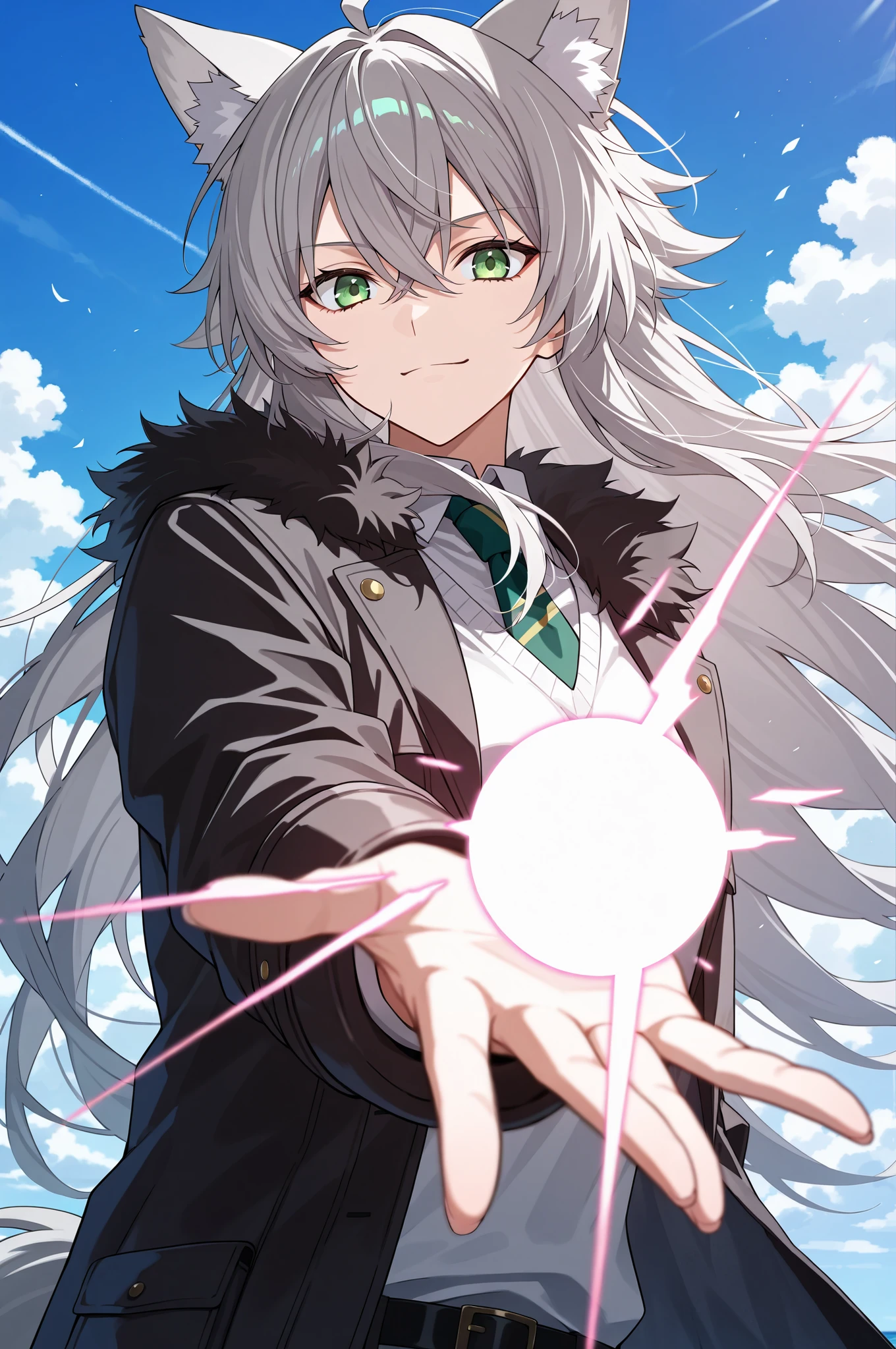 lost wolf poster, the wolf is white with green eyes