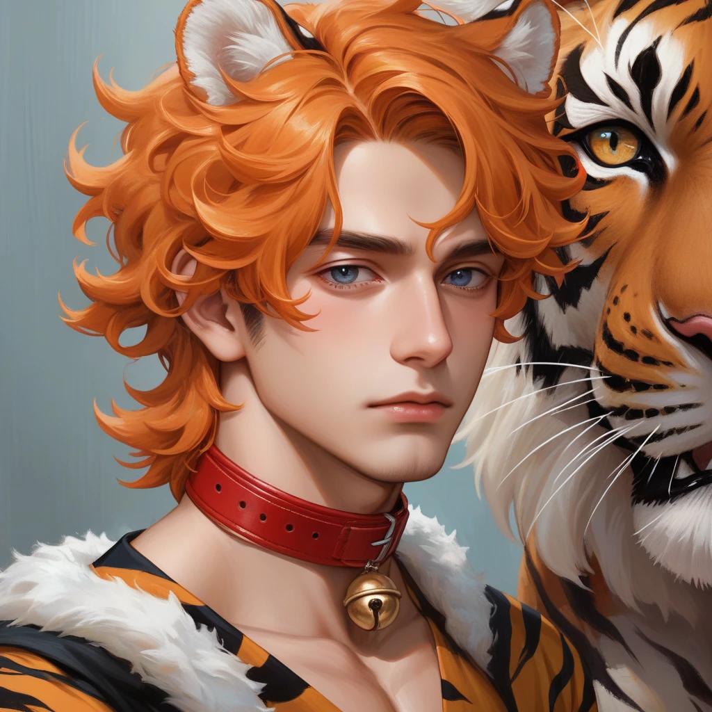 Two male characters stand side by side, the first male character ...