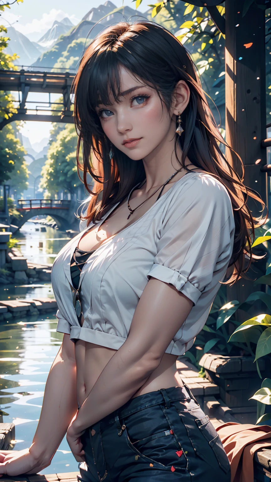 (realistic), ((close up portrait of a woman)), beautiful Russian woman, seductive , sexy girl, Russian woman, gorgeous Russian, cleavage, beautiful Russian woman, breasts covered, strong abs , beautiful detailed body and face, Russian woman, sexy look at the camera, beautiful Russian woman, ((evening)), brown hairs, (selfie), (strong abs showing through tight cloths covered), (High-resolution photograph), (clear night sky filled with stars and the milky way visible), ( portrait of young russian woman with a natural look), ((casual fashionable skirt cheap cloths))