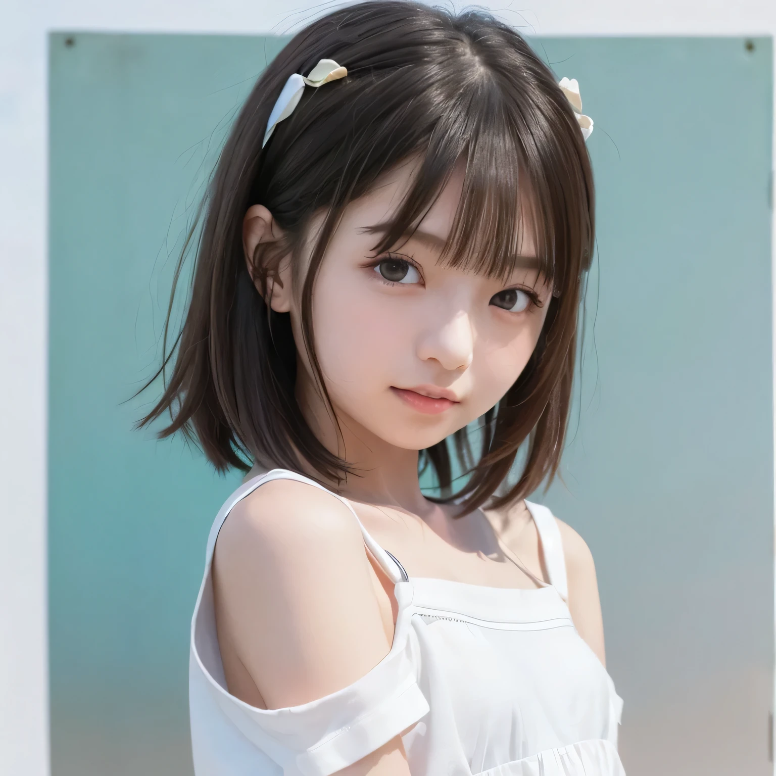 ((Live 2D)) Masterpiece,  one girl outside running , 、  full body , Standing straight , , cute japanese high school uniform,  viewers,  detailed face  , girl with green 、(((Straight hair down to the shoulders))), (((Short Hime Cut))), ,  gradation hair,  MULTI-COLOR HAIR ,  small smile ,  Turquoise Hair Tips,  wavy hair,  gradient eyes  ,  orange eyes , (  simple background,  white background  : 1.3)、(((  upper body photo))),(((  small smile  )))、((( face swells))),(((Round face))),((( skinny))),(((flat chest))),((( face close-up)))