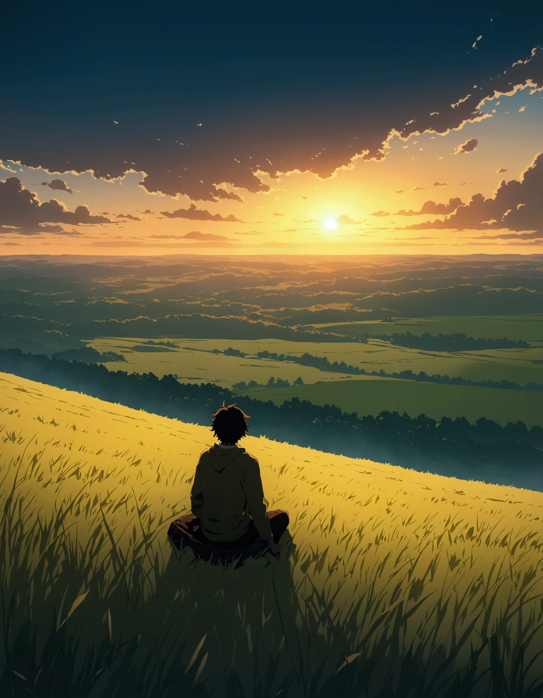 Cloudy, textured clouds anime style Boy sitting on an autumn meadow with lots of clouds, A boy sitting on a cloudy autumn meadow looking at the vast sky, grass, cloudy sky, Makoto Shinkai Cyril Roland, 4k anime art wallpaper, 4k anime art wallpaper, Animated background, 8K anime art wallpaper, Animated background art, Animated landscape wallpaper, Amazing wallpaper, HD wallpaper, 4K animation wallpaper, 4K animation wallpaper, Art by Aries Moros, Art: Bob Biary, AI Art by Ashley Wood, Greg Rutkowski