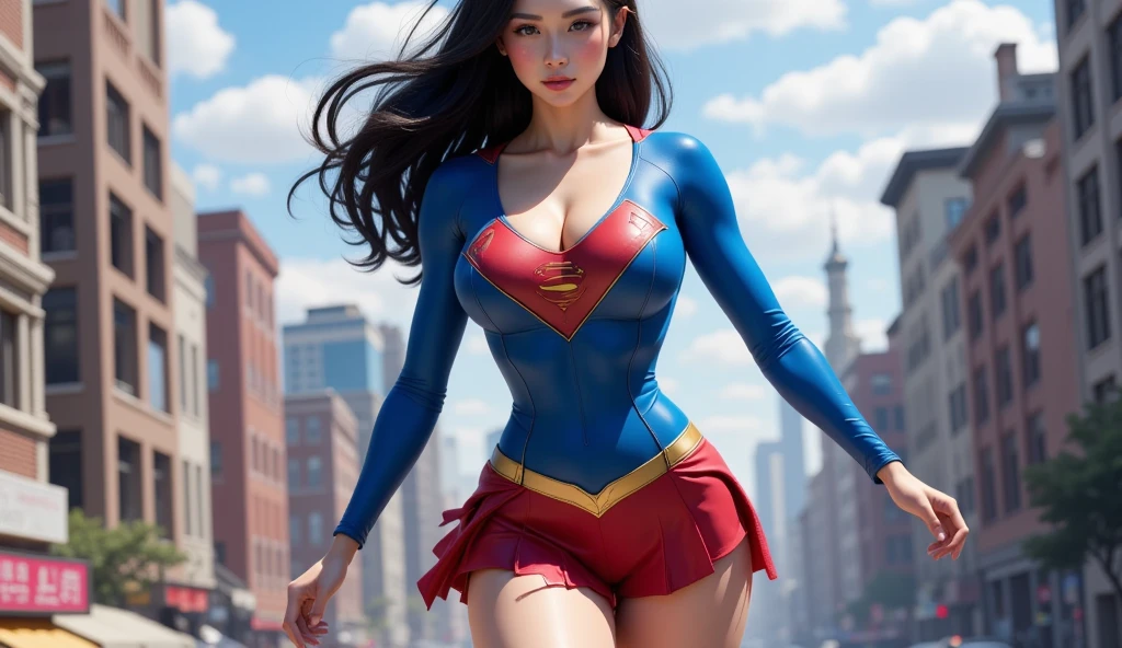 (1 girl:1.5), alone, (((highly detailed face)))), ((very detailed eyes and face)))), Voltes V Megumi、beautiful detail eyes, body parts__, official art, Integrated 8K wallpaper, Super detailed, beautiful and beautiful, beautiful, table top, 最high quality, original, table top, ultra-detailed photos, 最high quality, 超A high resolution, realistic realism, sunlight, full body portrait, amazing beauty, dynamic pose, delicate face, Bright eyes when viewed from the front), She wears a Superman suit, Red and blue color scheme, hide, Highly detailed city roof background, on the roof, overlooking the city, detailed face, Detailed complex and busy background, Messy, nice, milky, highly detailed skin, realistic skin details, visible pores, clear focus, volume fog, 8k uh, Digital single-lens reflex camera, high quality, film grain, Fair skin, photorealism, nffsw, Futuristic dystopian megalopolis, translucent