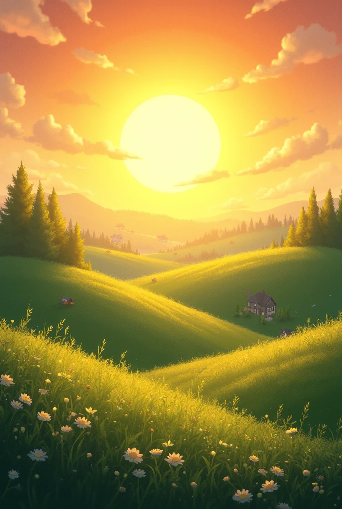 Scenery is a small patch of grass and flowers in the middle of a battlefield, fire, smoke, destruction