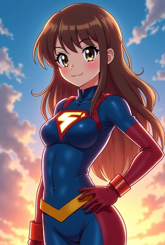 masterpiece, best quality, <lora:susana_distancia:0.7> 1girl, solo, long hair, brown hair, brown eyes, looking at viewer, pink shirt, tight, long sleeves, diadem, blue skirt, upper body, headband, simple background, white background, open open mouth, open arms, yellow belt, dalicated face and eyes, yellow gloves, dynamic pose, frown, knee boots, pink footwear, yellow leggings