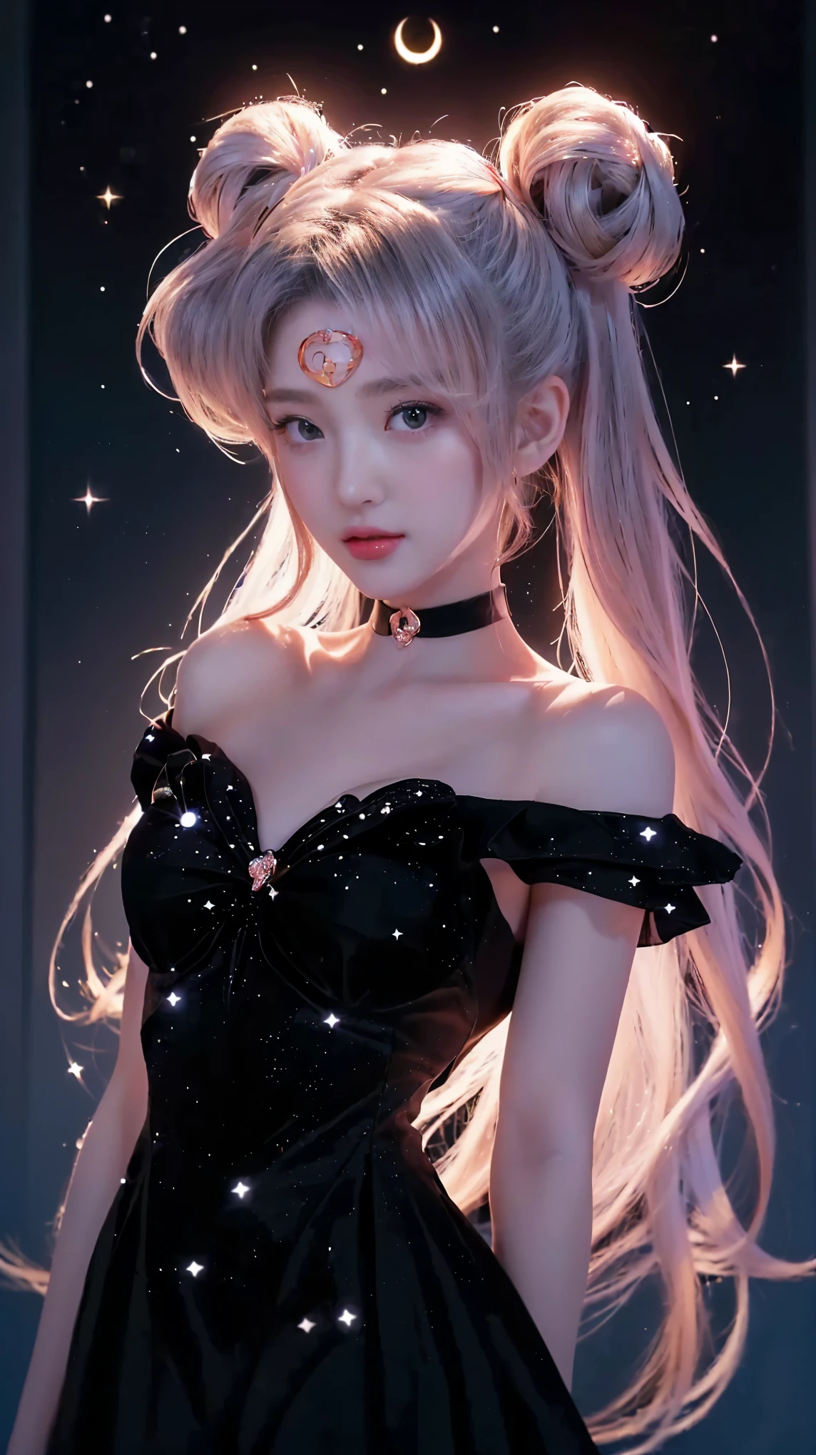 a girl in a black dress with a star on her head, anime girl wearing a black dress, sailor moon aesthetic, anime princess, the sailor moon. beautiful, beautiful girl, girl, real vibes, sailor moon style, beautiful woman, cute waifu in a nice dress, portrait knights of zodiac girl, anime goddess, retro girl, by Sailor Moon