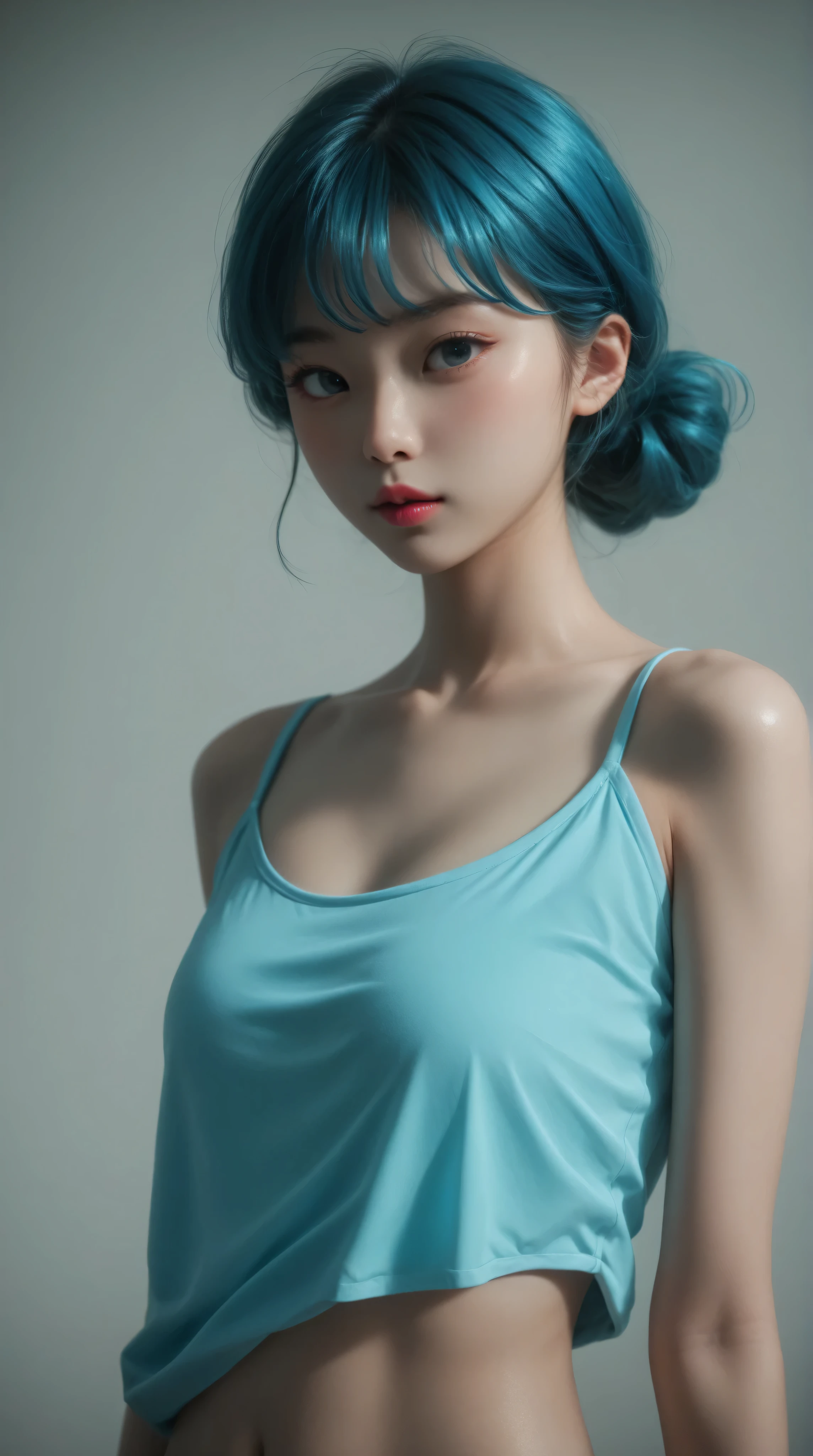 Kizi,Highly detailed, Amazing work,Vitreous luster,((clean backdrop)),In pink,(((blue colors))),green color,red colour,Best quality at best,clean backdrop, young korean girl, slender,