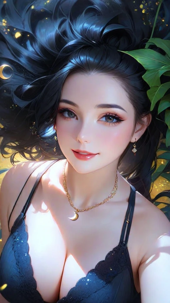 1 beautiful young princess, ((A beautiful princess is no longer a child:1.8)), ((Wearing a black armor dress with gold edging in the style of ancient Hanfu:1.6)), (((Exquisite pattern of skirt:1.6))), ((Braided hair with long black bangs: 1.6)), ((long bangs:1.6)), ((hair jewelry:1.9)), ((upper body gold jewelry:1.9)), ((very delicate gold necklace:1.7)), ((earrings with emeralds:0.8)), Noble, Noble style of an extremely beautiful girl, Super cute little face, Very pretty face, Hairy thin eyebrows, perfect beautiful face, ((black pupil: 0.8)), very beautiful eyes, ((green eyes: 1.6)), beautiful makeup and detailed hairstyle, eyelash, eye makeup is wet, high nose, earrings, red lips, ((closed mouth: 1;5 )) beautiful lips, slim hands, pretty face, perfect beautiful face, smooth white skin, firm chest, nice cleavage, ((super large and round breasts: 1.6)), beautiful breasts, perfect body, ((Sit down and puff out your chest, Arms behind you:1.6)), 8k photo, super high quality, Super realistic, super 10x pixel, Optical, bright studio, bright edges, two-tone lighting, (high detail skin:1.2), super 8k, soft lighting , high quality, volumetric light, Optical, Optical high resolution, light, best pictures, 4k, 8K quality, blur effect, smooth sharpness, 10×pixels, ((Beach background at night:1.5)), aurora, lightning, Super realistic graphics, most realistic graphics, alone, alone, very sharp, surreal images, (((front portrait: 1.3)))."