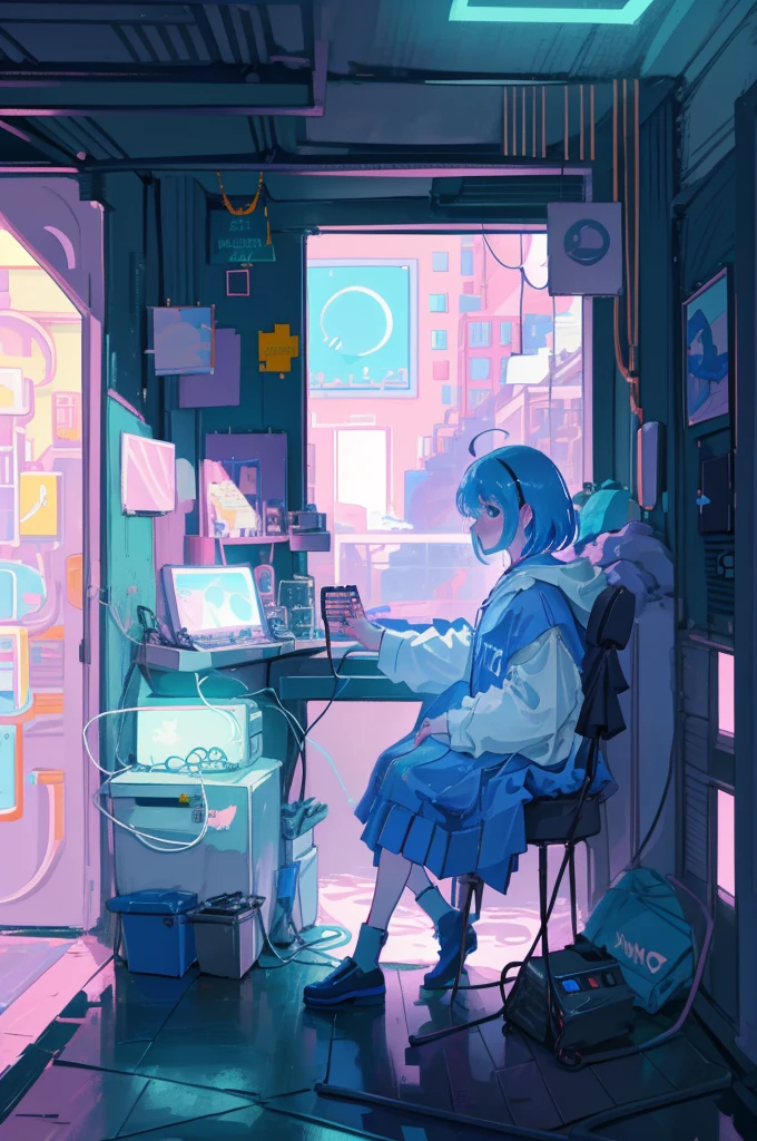 This is a (((lofi anime art print))) of a dreamy and soft empty y2k bedroom. The bedroom is cozy and nostalgic. ((The lofi and y2k aesthetic are important.)) Include a cluttered desk and bookcase filled with vintage charm. Include a retro computer on the desk. There are no people in this image. A prominent window in the serene bedroom overlooks a simple pastel city twinkling with stars and a mesmerizing meteor shower. Bathe this artwork in pastel purples, blues, and pinks, creating a dreamy, whimsical, and soft atmosphere. Peaceful mood, soft lighting, dreamy atmosphere, photographic, cinematic, intricate details, high quality, masterpiece, Art Lofi, Null Art Style, Lofi Sensation, portrait of lofi, Lofi Colors, null, lo-fi art, Lofi Vibes , Lofi atmosphere, Lofi hip hop, (Lofi Girl Aesthetics), computer aesthetic, ((dreamcore aesthetic)), (((y2k aesthetic))), y 2 k aesthetic, dreamy aesthetic, office background, background art, highschool background, gamer aesthetic, kawaii aesthetic, wallpaper aesthetic, dreamy illustration, soft aesthetic, cyber aesthetic, magical colored theme, toon aesthetic, violet colored theme, light academia aesthetic