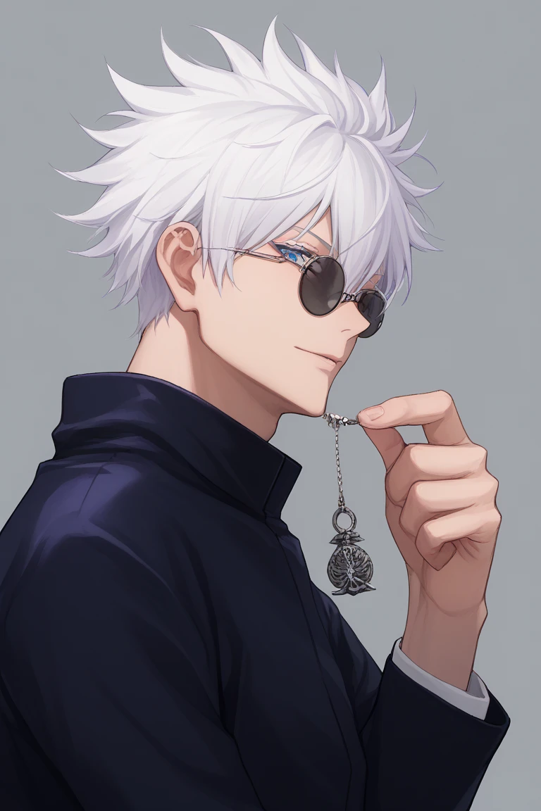 score_9, score_8_up, score_7_up, score_6_up, BREAK, source_anime, rating_explicit, masterpiece, best quality, detailed background 
 short hair, 1boy, white hair,spiked hair,  gojou satoru, blue eyes, colored eyelashes, hair between eyes, black jacket, round sunglasses, looking at viewer, from side,
Satoru gojo in a dapper suit looking handsome and charismatic and badass and sexy.Masterpiece, Best Quality, Award Winning, UHD, Anime, Anime Style, 