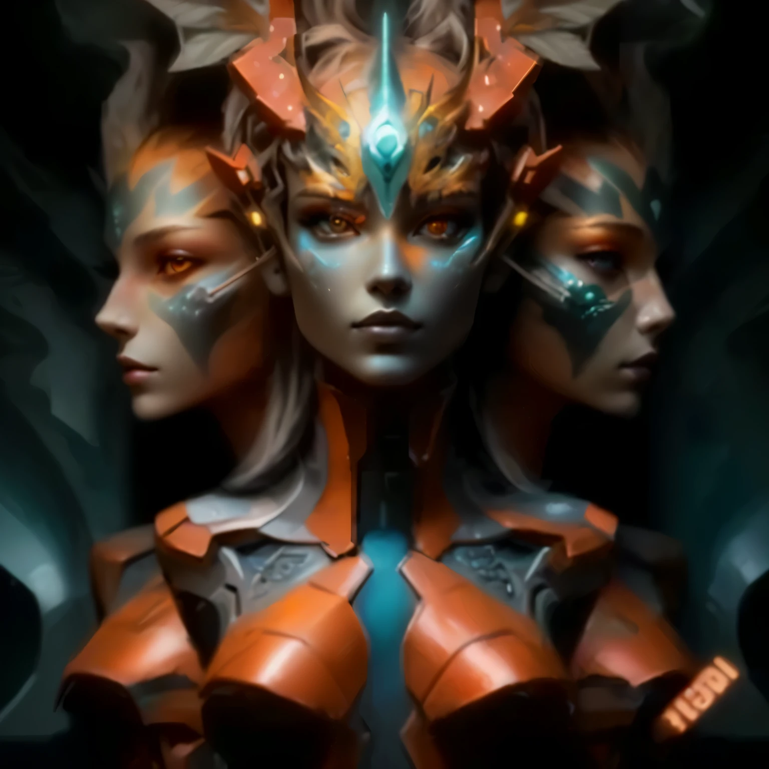 (gothic style complex 3 d render of a beautiful porcelain cyberpunk robot ai face, beautiful eyes, red gold and black, fractal veins, vegetal dragon cyborg, 1 5 0 mm, beautiful natural soft light, rim light, gold fractal details, roots, fine lace, mandelbot fractal, anatomical, glass, facial muscles, elegant, ultra detailed, metallic armor, octane render, depth of field . dark, mysterious, haunting, dramatic, ornate, detailed( Ultra realistic, Intricate, awesome ultra high resolution photography, (technical showcase:1.5)), (Side lighting,Black lighting,-color- lighting,kaleidoscopic,chromatic aberration,masterpiece,Kodak portra 400,deep focus,F/5, masterpiece,)