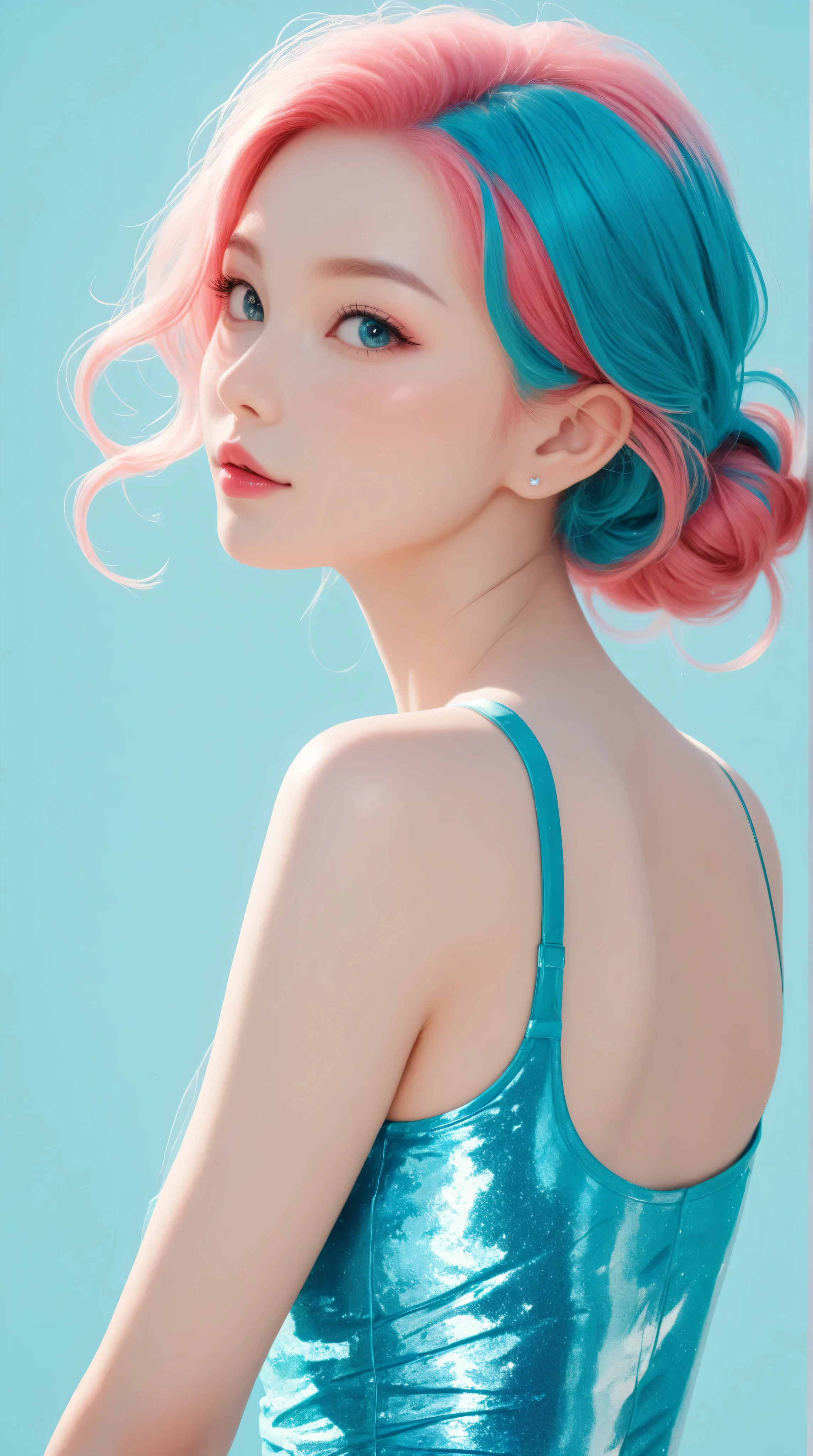 Kizi,Highly detailed, Amazing work,Vitreous luster,((clean backdrop)),In pink,(((blue colors))),green color,red colour,Best quality at best,clean backdrop, sexy,