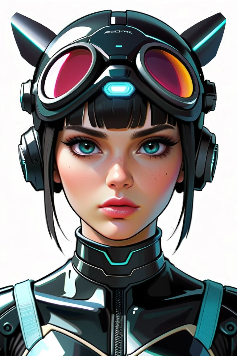 1girl, portrait of beautiful ctwmn, smile, black bodysuit, green eyes, short hair, choker, athletic, cleavage, black headwear, fake animal ears, goggles on head, volumetric lighting, best quality, masterpiece, intricate details, tonemapping, sharp focus, hyper detailed, trending on Artstation, realistic,