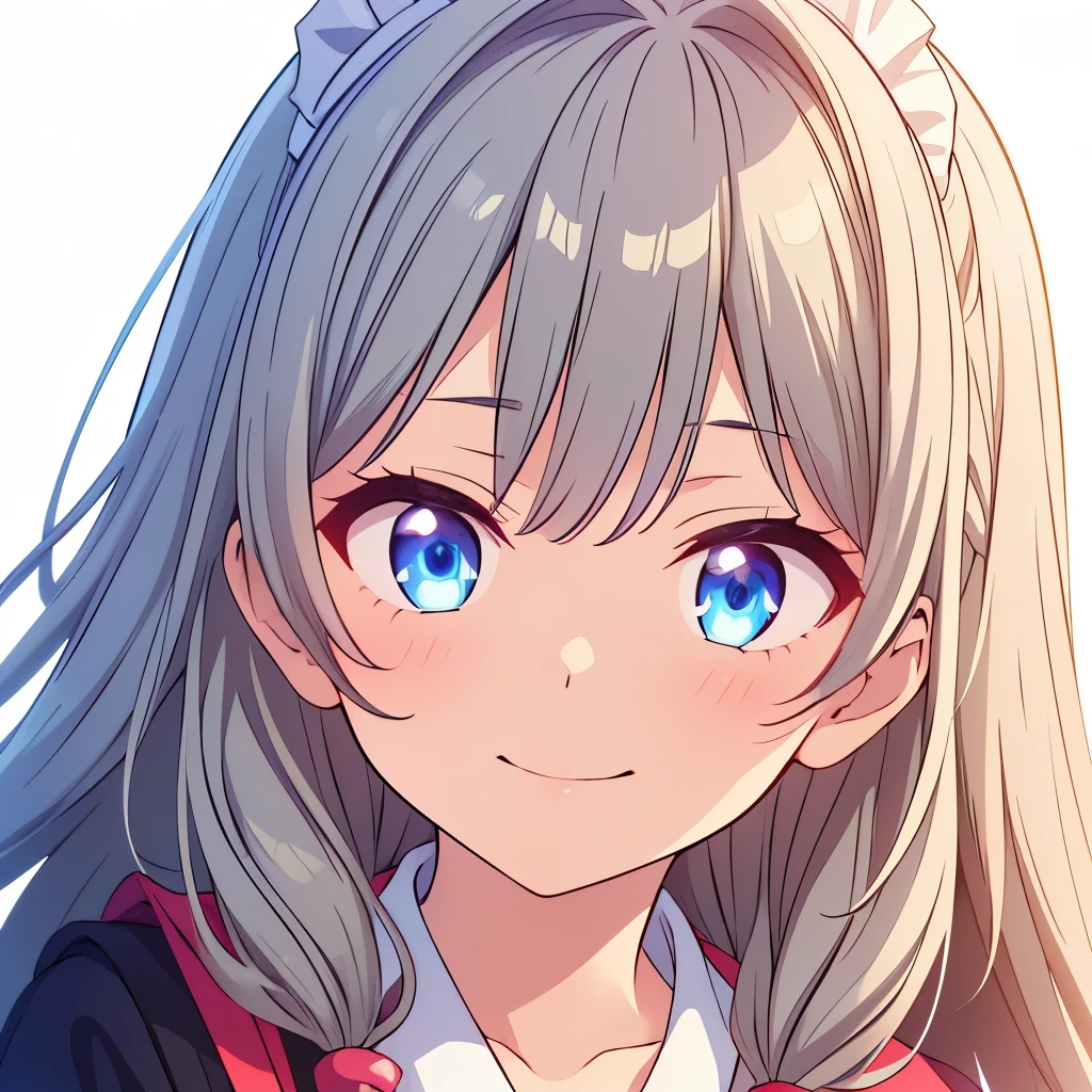 (( best quality )), ((masterpiece)), ( Details), smile, 1 girl, perfect eyes,Glowing Skin, Silver Hair,Inner color blue,High Layer Cut, long hair,Intake, shorts, jacket, face up, face up, face upイラスト, no background ,Maid服,Maid,Moe Moe Ekyun,