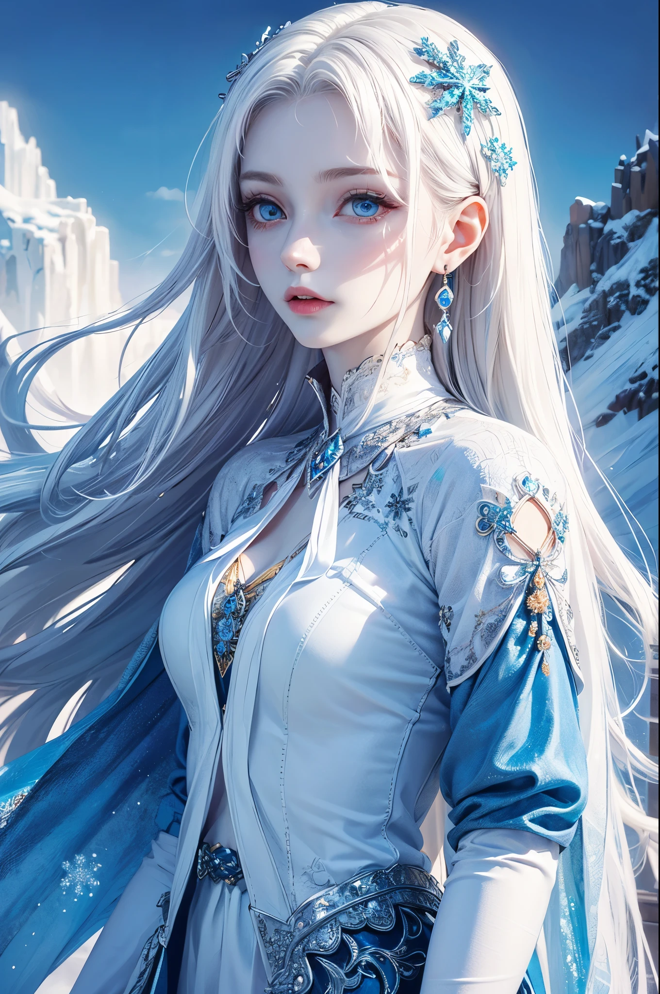 Ice Princess, realistic, blue and white hair