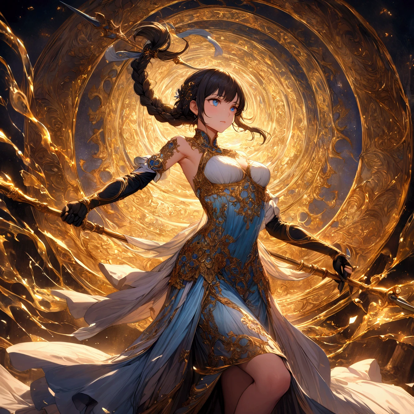 (((Behind it is a huge bronze ding))),Bronze ding,A woman of outstanding figure,Wear a nice miniskirt,Leaking out of both shoulders,(((Behind it is a huge bronze ding))),jewely,Amazing work,Vitreous luster,clean backdrop,High gloss,blue colors,In pink,cyan colors,red colour