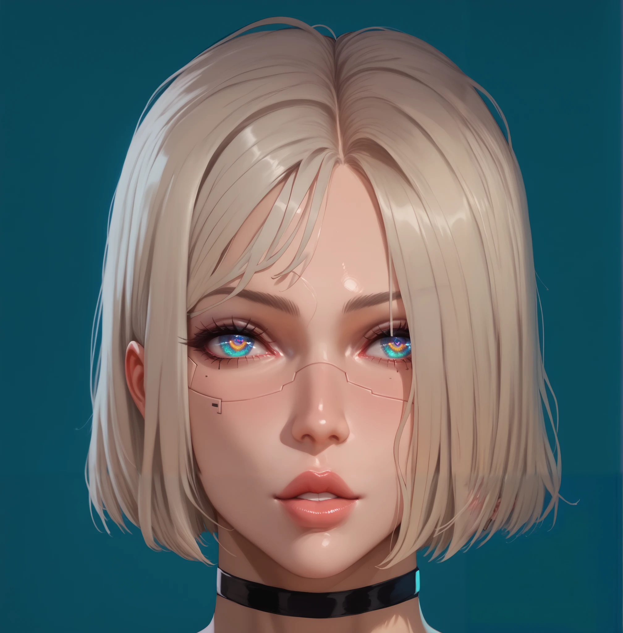 NSFW, erotica, short hair , Better quality , pure quality , High quality , 4K, 8k, One woman, sexy woman , platinum blonde, 1 girl face , Cyberpunk, cyber girl , cyber eyes