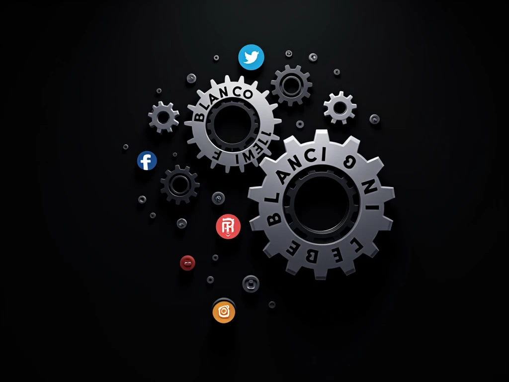 Blancon gears on black background with all social networks in color