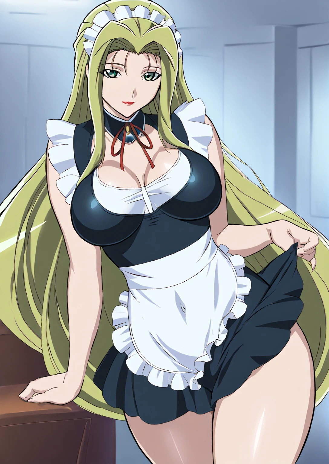 high resolution, masterpiece, necessary, detail, best quality, quality, necessary, tall details, High details, precise,
 
1girl, solo, vandread, vandread anime, seductive look,

Jura, jura (vandread), green eyes, blonde hair, long hair, very long hair, red lips, maid, thighs, miniskirt, neckline



