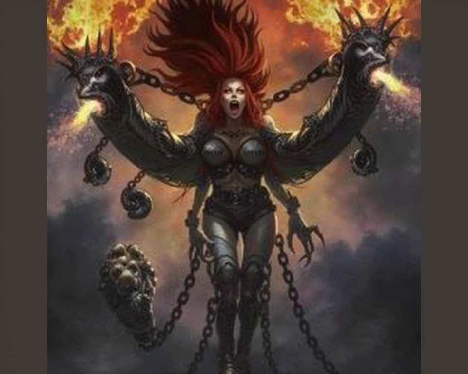 (girl FireFull:1.2) , (yellow skin, fire skin:1.2), flames, (lava), close-up portrait, (standing), smiling, (fire), red eyes, (skeletons, skulls:1.2), fantasy landscape), city ruins, city buildings destroyed, houses burning, (very detailed), best quality, smoke, ashes, dump, trash, cars in fire, many tombs, many crosses, graveyard cemetery, (fire explosions, fire bombs, radiation, sand, dirty puddle, mud, sharp focus, grey sky, natural light, golden hour, backlight, shadows, high contrast, hdr, reflections, <lora:Detail Tweaker LoRA add_detail:0.7> <lora:depth_of_field_slider_v1:5> <lora:SDXLrender_v2.0:0.9> <lora:FireElement_concept:0.6> <lora:RPGFireElemental:0.3>