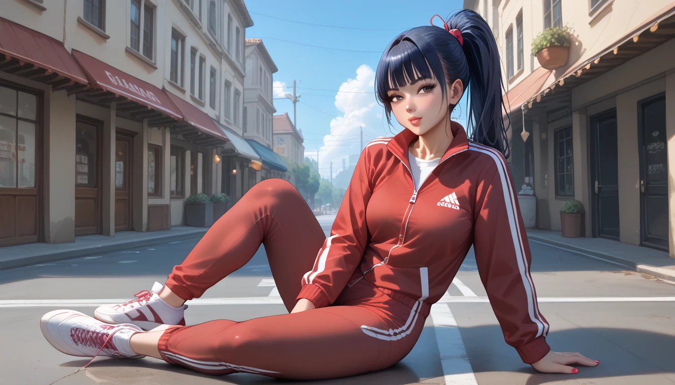 Award Winning Photos, 1 Female, Solo, Best Quality, Ultra High Resolution, 8K Resolution, The Background Is Street, (( Sport Theme)), Aggressive Face, Seductive Smiling, Beautiful Female with Perfect Figure:1/4Full Body Pose, Mature Female, Milky White Skin, Perfect Face Shape, Perfect Body, Perfect Figure, Big Boobs, Delicate and Beautiful Face, Ultra Detailed, Masterpiece, Highly Detailed Face and Skin Texture, Detailed Eyes, Double Eyelids, Minimal Makeup, Juicy Lip, Beautiful Eyes, Mesmerizing Eyes, Slim Hip, Medium Body ((Tall 165 cm.)), ((Flawless Legs)), Gorgeous, ((Sport Uniform)), ((Sport Outfit)), Wearing Leggings Pants, Wearing Sneaker Shoe, Korean, Model, Luxury, Jewelry Neckless, Earring, Long Hair, ((Full Body)), Cowgirl Variety Pose, Facing The Viewer, Looking At The Viewer, Black