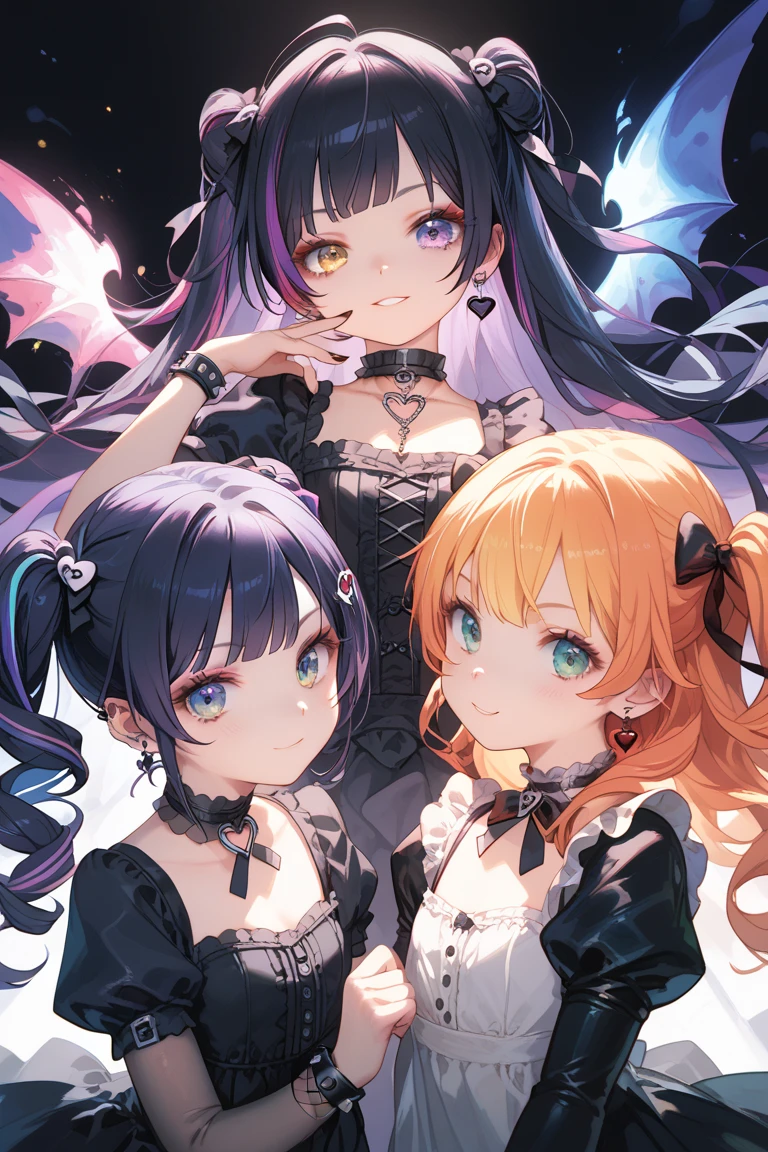 (Best Quality:1.3),4K,8K,8K Portrait,16 K,(masutepiece:1.2),(2girls:1.7),(twins:1.6),garnet,lapis lazuli,(maximalism:1.5),ultra-detailliert,absurderes,(very detailed beautiful face and eyes:1.3),
(dense beautiful hair:1.3),
Super cute girl,(bob cuts:1.4),(Girl with garnet eyes and red hair:1.3),(Girl with lapis lazuli eyes and light blue hair:1.3),(is wearing Gothic Lolita dresses, ruffles :1.4),(Devil’s wing:1.6),(Jewelry Hair Ornaments:1.3),(closes mouth:1.4),
(jewelry eyes:1.3),(Eyelashes:1.2),(symbol in eyes:1.3),(hight resolution, Twinkle,Glitter,Lens Flare,light Particle,Shining:1.3),