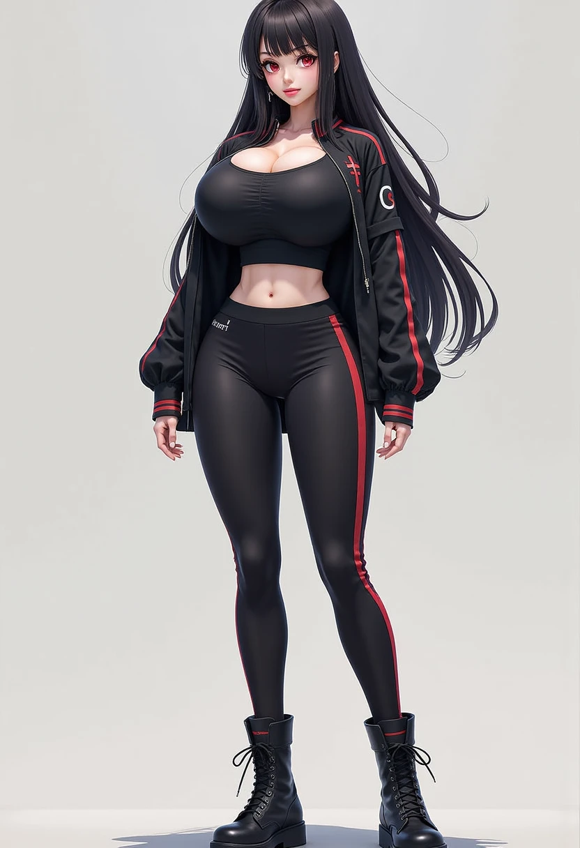 (Best Quality, 8k, 32k, Masterpiece, UHD:1.3), (Photo of Attractive IRELIA from League of Legends), 1 Girl, ((Big Boobs:1.4)), (long wavy hair), Abs, Perfect Body, Ultra Detailed Face, Detailed Lips, Fine Eyes, double eyelids,, ((, beautiful asian girl, gorgeous chinese model, jaw-dropping beauty,((black training pants )),((black grafik t-shirt crop top )),((black Arm Sleeves),((all black shoes)) ,simple white background.