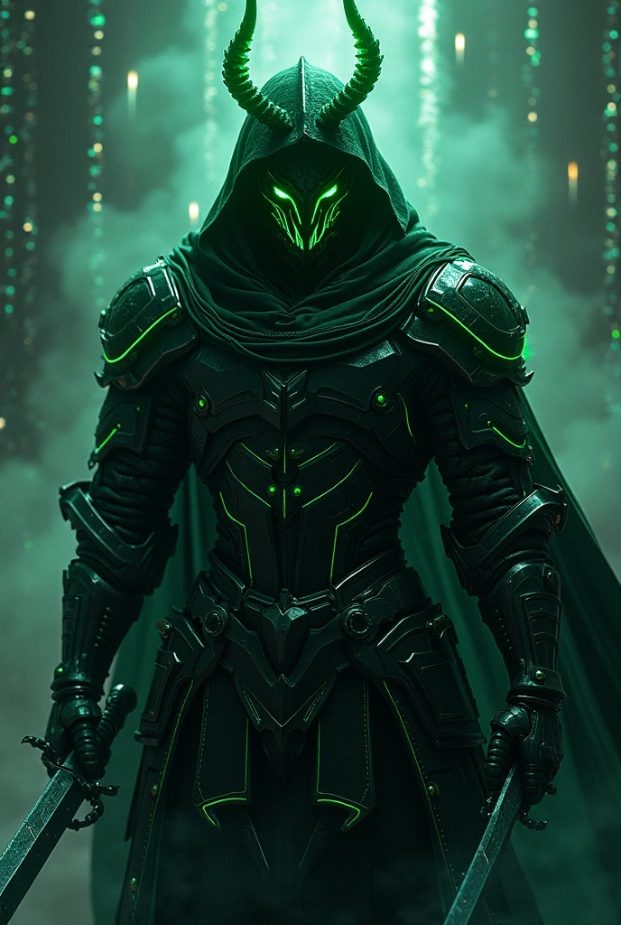 (extremely detailed 8k wallpaper), a medium shot photo of Grim dressed as a scary masked green nature-supervillain in an armour made of natural glowing wires from marvel, theme, intricate, high detail, dramatic, old scary building with green nature in the background