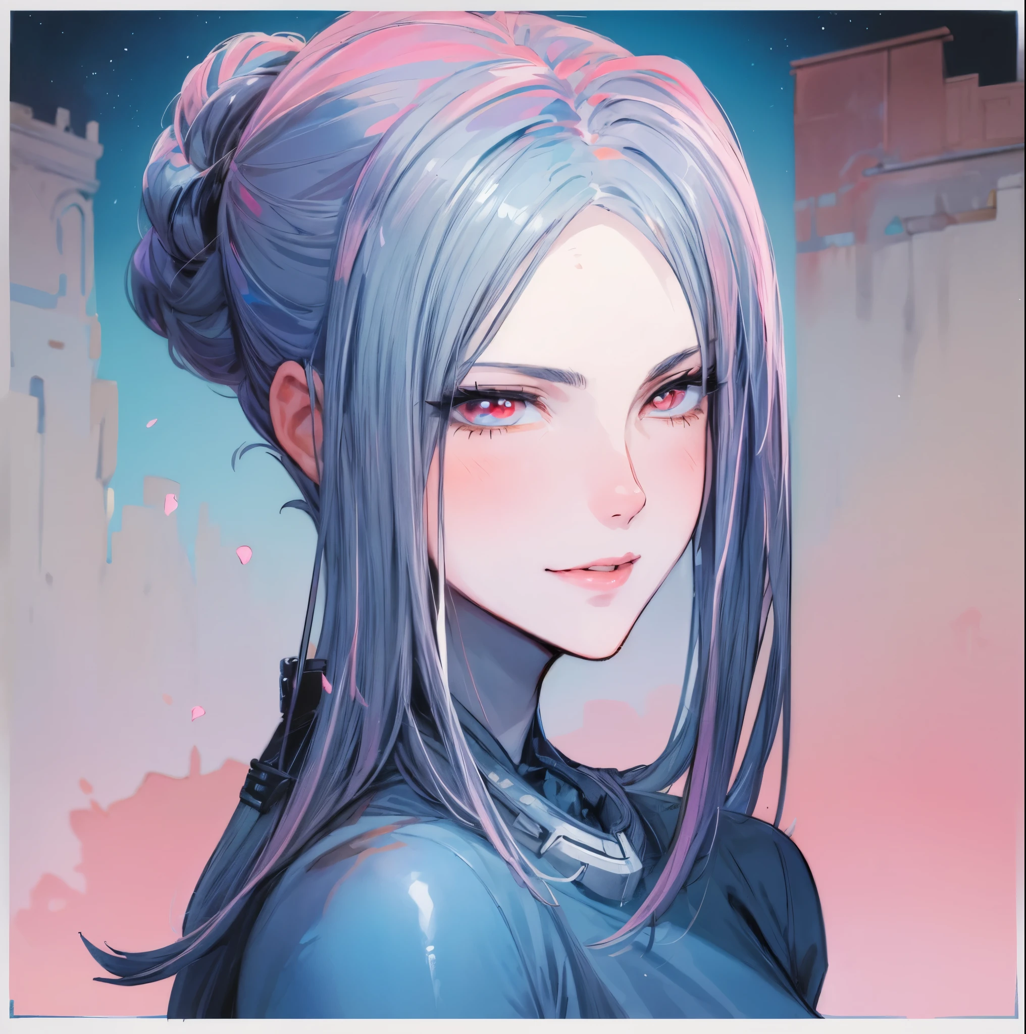 professional artwork, complex parts, field of view, Sharp Focus, Detailed painting, Photorealistic lighting, Trends on Pixiv, standing, Side_orgasm, long black hair, sleek low bun, voluminous hair, red eyes, draw up, 20 years, mature woman, pale skin, Beautiful fingers, Beautiful long legs, beautiful body, Beautiful nose, Beautiful character design, perfect detail eyes, perfect face, look at the viewer, formal art, extremely detailed CG Unity 8k wallpaper, perfect lighting, colorful, bright_FRONT_face_Light masterpiece: 1.0), (Best_Quality: 1.0), сверхa high resolution, Ultra detail, Hyper detail, photographic, 8K, HDR, a high resolution, absurd: 1.2, Kodak Portrait 400, granularity , blurred background, hips: 1.2, highlight correctly_color: 1.2) (Beautiful, big_pectoral muscles: 1.4), (Beautiful_face: 1.5), (narrow_waist), (solo: 1.4), ( (Upper body, half of the body:1,4) ), sort, against the background of the night sky, blood moon in the sky, 