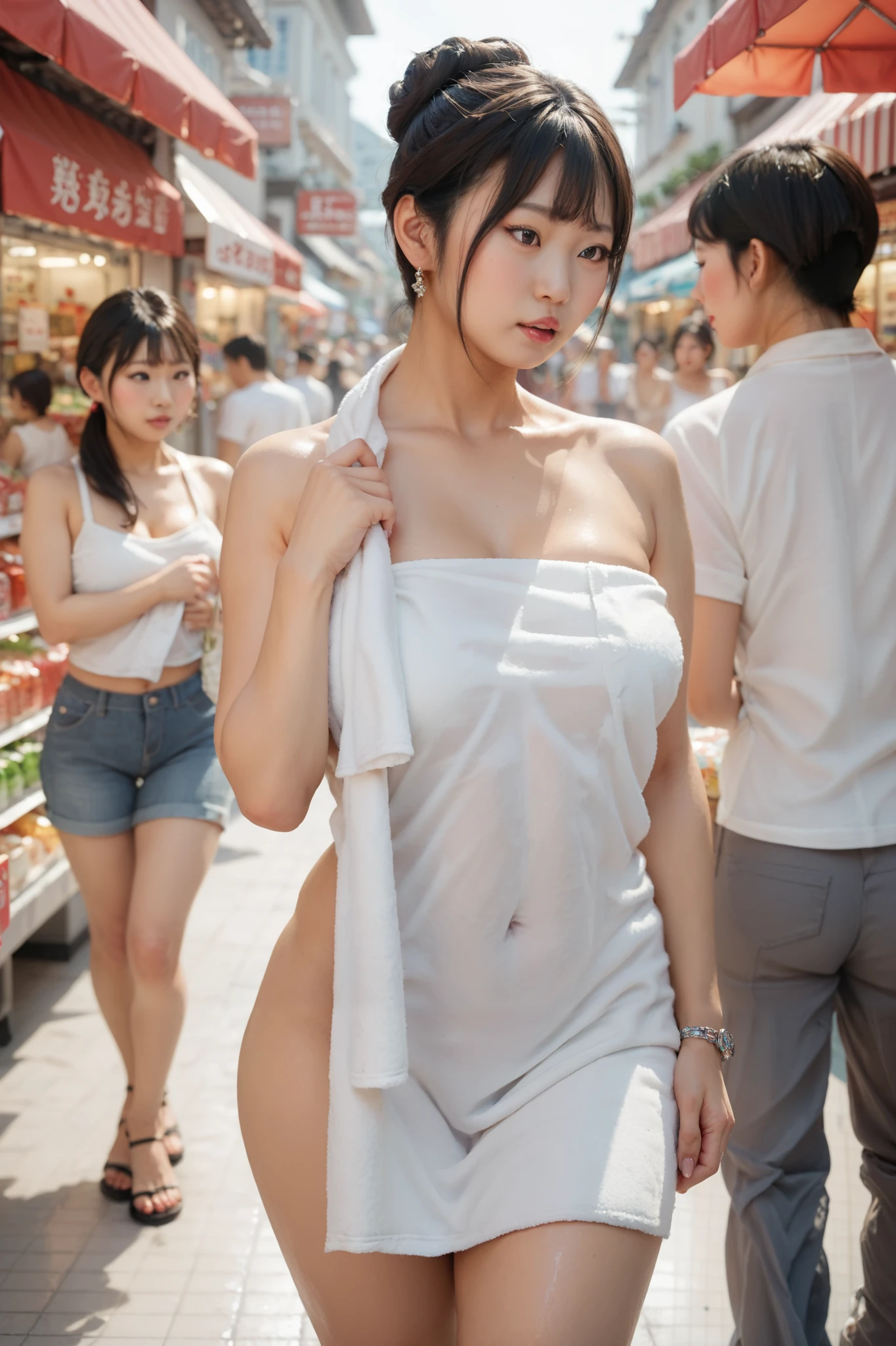 ((masterpiece、Highest quality))、Beautiful girls gather.、Naked Girl、(Detailed and cute face:1.3)、(Poor conditions、Dim and unsanitary、Crumbling underground shopping mall)、屋台のdiet店、stage、sewage、Dirty shop、street vendors、Unsanitary and abandoned city、smile、diet、Poor person々
