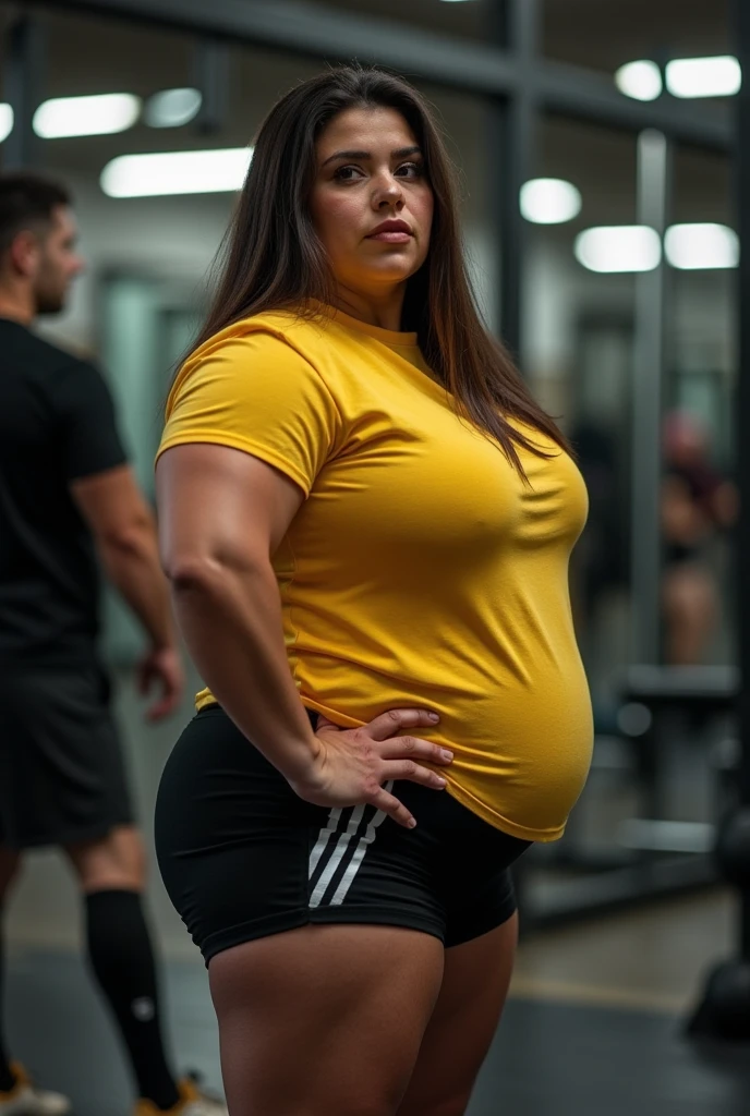 4K, 1girl, (Best quality: 1.35), high quality, realistic photos, realistic, super detailed, (High resolution:1.35), sharp focus, RAW photo, (Depth of field), (F1.2:1.45),
BREAK,
(Athletics stadium), (blue sky:1.2),
BREAK,
(smile), Wink, (one beautiful woman:1.33), beautiful expression, realistic, (beautiful eyes:1.3), (double eyelid), (detailed face:1.3), (long face:1.3), (shiny hair:1.2), (black hair:1.35), (short hair:1.2), 20th generation,
BREAK,
(cowboy shot:1.5), (running), sporty physique, (big breasts), Beautiful woman, cute navel, (Beautiful thighs:1.4), (thighs:1.3), round ass, big ass, model, (Well-proportioned limbs),
BREAK,
(Black bloomers for sprinters:1.45), (No-frills athlete bloomers:1.2), (black sports bra for sprinters:1.45), , pregnant belly, wearing black bra and black bottom bikini, chubby, black fishnet stockings, normal bust, locks eyes into the camera, symmetrical eyes, symmetrical face, photorealistic, photography, path tracing, specular lighting, volumetric face light, path traced hair, visible shadows, intricate, elaborate, curvy body, plump body, huge big ass, thick body, curvy body type, voluptuous body type, busty body type, thick body type, big chest, big, piercing nose, black e girl emo makeup, drooling, black eyelinner, wet body, black choker collar, pulling down panties