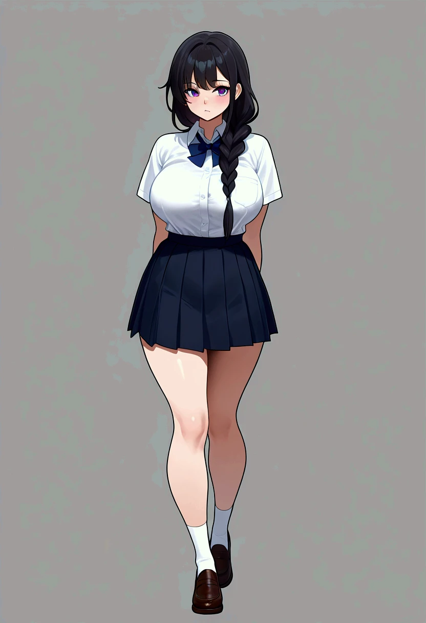 1 girl, solo, 25 year old girl, tall girl,
twintails, black hair, long hair, hair bangs,
black eyes, blush, freckles, thick eyebrows, thin nose, long eyelashes,
orange lips,
medium ass, small breasts, thick thighs, wide hips,
short blouse, white blouse,
microskirt,
choker, earrings, bracelets,
from front, looking the viewer, smile, standing,
street, at day, leaves falling, Cherry trees,