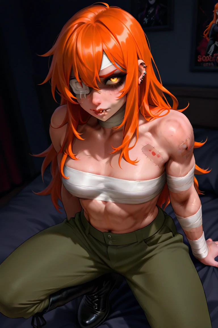 undyne，dirty ponds, anime，prisoners, penalties，In a cage，slave prisoners，full body，keep  chest up and head up，plump and tall woman，grimace teeth and grin, binding band，handcuffs，weating profusely, limb restraint，large breasts，bound,(blue skin, shark teeth，Tiger Fang）,fish gill，canon ，fanon ，green striped sweater ，(shorts ，thong),red eyes ，(red hair，yellow hair， eicolor hair，extra long hair, messy hair)，barefoot， green thong ，blush ，locket ，scoop neck，leg rings, ankle shackles, chains，Tongue nail, ear nail, navel nail，collared ，saliva，kneel down，burning scars and scars on the body，the thighs and calves are tied together by the same belt，spread legs apartwhite jacket，collar，opening on the clothes，Show muscles and abdominal muscles ，sexy muscles，blue muscles, abdominal muscles，toes，floor tiles，Iron chains，seduction