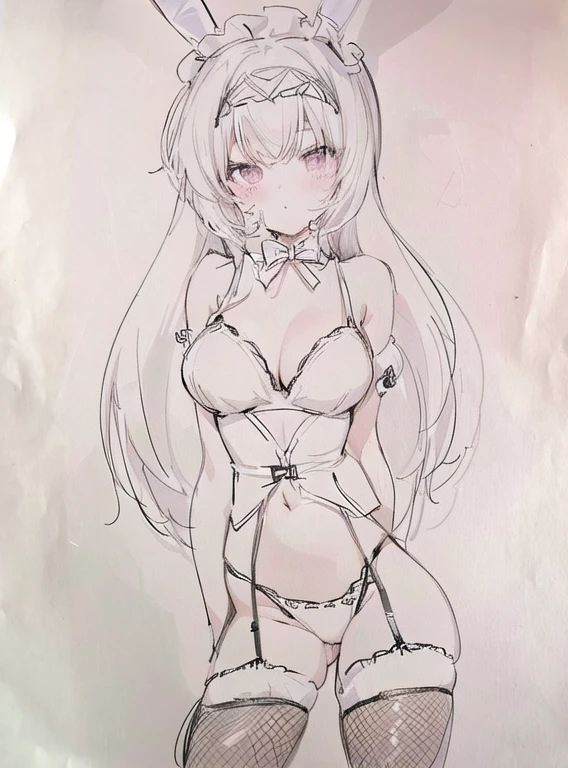 (Mejor calidad,4k,8K,high resolution,Obra maestra:1.2),ultra detallado,(NSFW),obra maestra,animado,hermoso,chica joven ,femenino,NSFW,sexy,lingerie,Fondo blanco,Monocromo,dibujo lineal,((bosquejo))