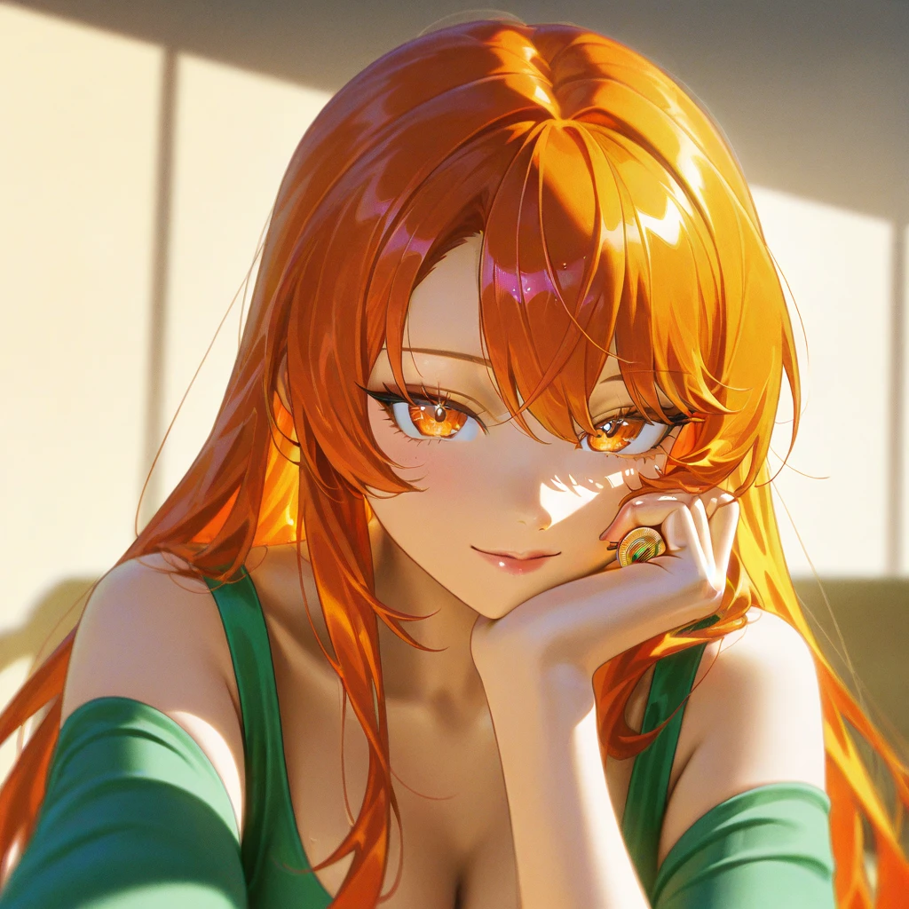 a beautiful picture of Dark Bloom, masterpiece, photorealistic, detailed, 4k, HDR, backlighting, bloom, light, RAW color photo, smooth skin, orange hair, detailed face, yellow eyes, nude, <lora:WinxClubDarkBloom-10:0.9>