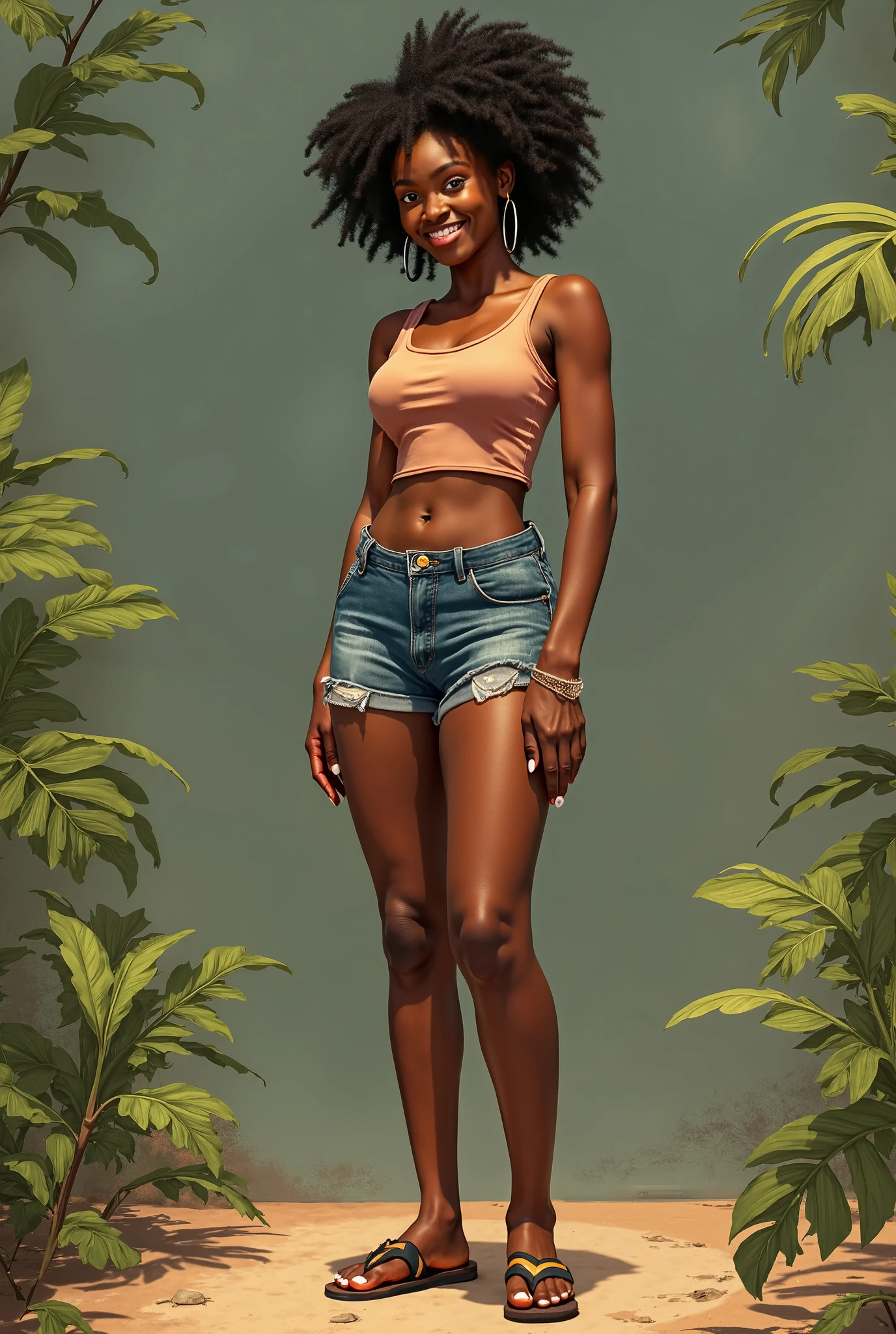 mulher negra, 165 centimeters, CABELOS LONGOS PRETOS, Black rock t-shirt and jeans, Power Style Animation