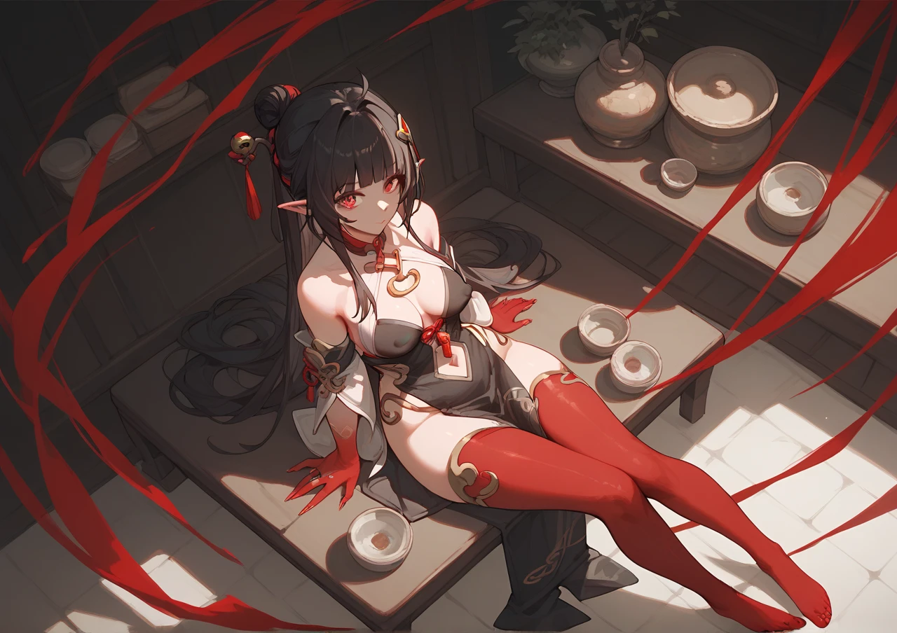 Anime style, ninja girl , Oiran style hair.
face mask, sexually alluring, covered in blood, blood on face, blood on body, gore.
extremely long katana, sexy pose. wounded, 
Lot of bondages
Kneeling, submissive, obedient	
Background is a Japanese style garden.