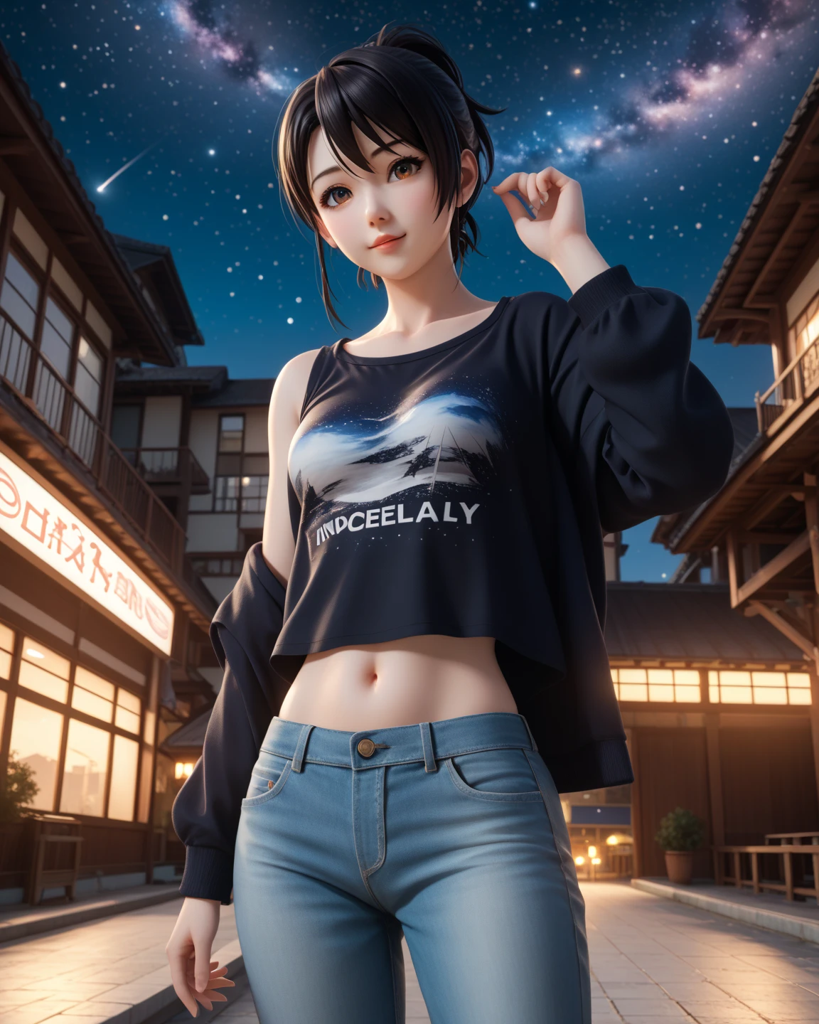  Anime girl standing on the roof looking at the night sky with stars, Anime Wallpaper 4k, Anime wallpaper 4 k,  Live wallpaper 4k ,  8K anime wallpaper ,  anime art wallpaper 4k ,  anime art wallpaper 4k , Anime style 4k , makoto shinkai cyril rolando,  manga wallpaper 4k , anime wallpaper,  Incredible wallpaper ,  shooting stars,  in underwear  