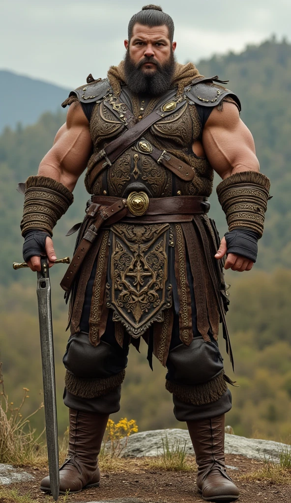 (best quality,4k,8k,highres,masterpiece:1.2),ultra-detailed,(realistic,photorealistic,photo-realistic:1.37),Viking man in armor wielding a sword,heavy line art,clean line art,bold black line art,simple artistic lines,spherical line art,thick line art,fur-clad barbarian giant,male barbarian,detailed line art,barbarians
