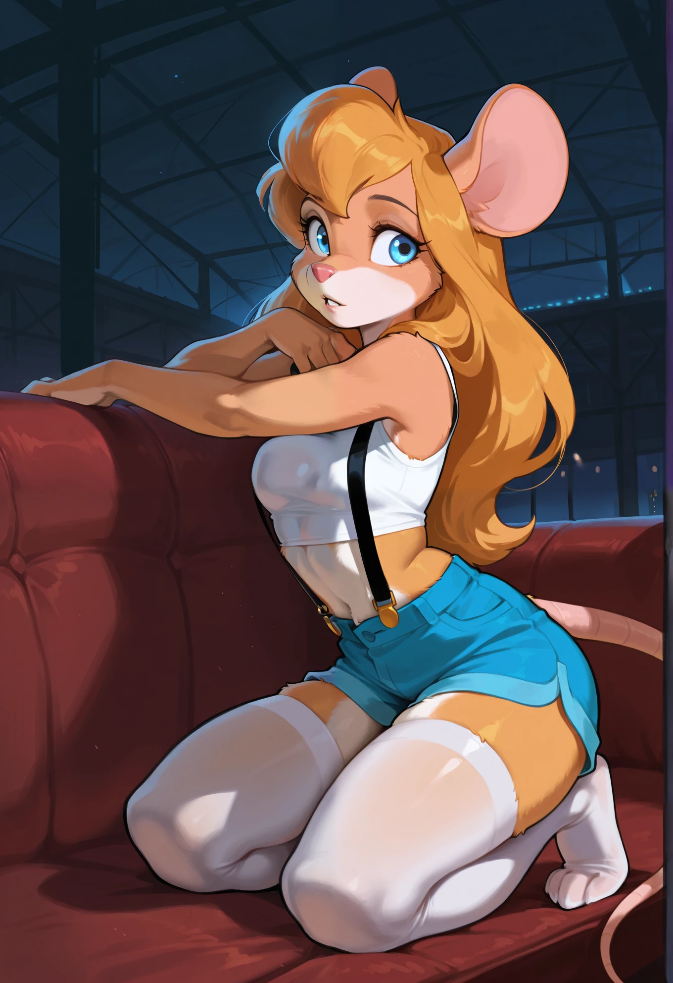 [katia managan], [Uploaded to e621.net; (Pixelsketcher), (wamudraws), (w4g4)], [(Uploaded to twitter.com); (senip)], ((masterpiece)), ((solo portrait)), ((full body)), ((furry; anthro)), ((detailed fur)), ((detailed shading)), ((beautiful remder art)), {anthro; yellow fur, black nose, (long yellow cat tail), cute dark brown slit eyes, blushing, surprised}, {(brown painted-on bra and panties), (beautiful feet), (black claws:1.2)}, {(squatting), (pole dancing:1.1)}, [background; (bar), (stage), (wood wall and floor)]