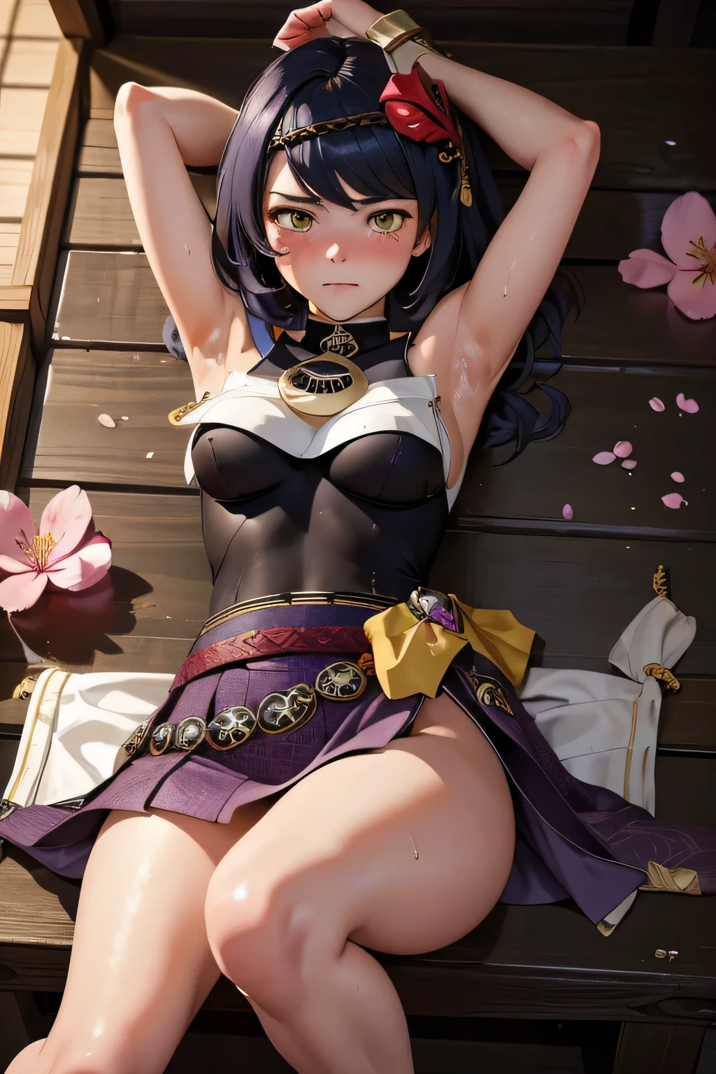 Kujou Sara Genshin Impact, Iwhole body, (NSTDA.:1.2), (10, beste-Qualit, master-piece: 1.4), ultra-high resolution, (realistic, photorealistic: 1.48), Cute Girl 25 years old , ( Beetle Micro see-through bikini:1.11), famous Japanese actress, big breasts, blue eyes, head tilted, cowboy shot, from the side, looking at viewer, emotionless, beautiful river in the forest, Zeiss 150mm F/ 2.8 Hasselblad, whole body, feet, ultra wide angle