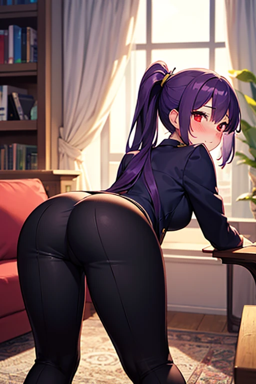 huge ohwx ass, 1girl, hyperass,,( butt crack:1.3), clothes off, (big breast:1.0), highres, looking back, original, pants off, solo, mature female, classroom, teacher, (sexy pose ontop of desk:1.1), shortblack hair, sitting on desk, red eyes