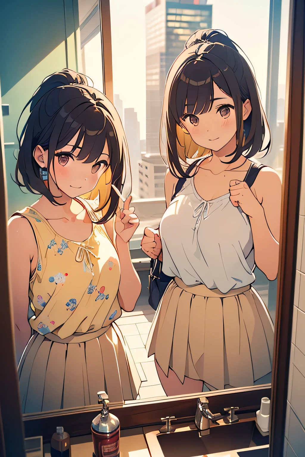 (masutepiece, of the highest quality), High quality, (Realistic:1.3), 1 girl, 35 years old, A MILF, Maekawa_Miku, medium breasts, Bob cut black hair, blush, toppless, (cleavage:1.2), Akihabara Street, Night, Moonlight, (Claude:1.2), (Angle Selfie:1.3), (There is flat sugar:1.3)