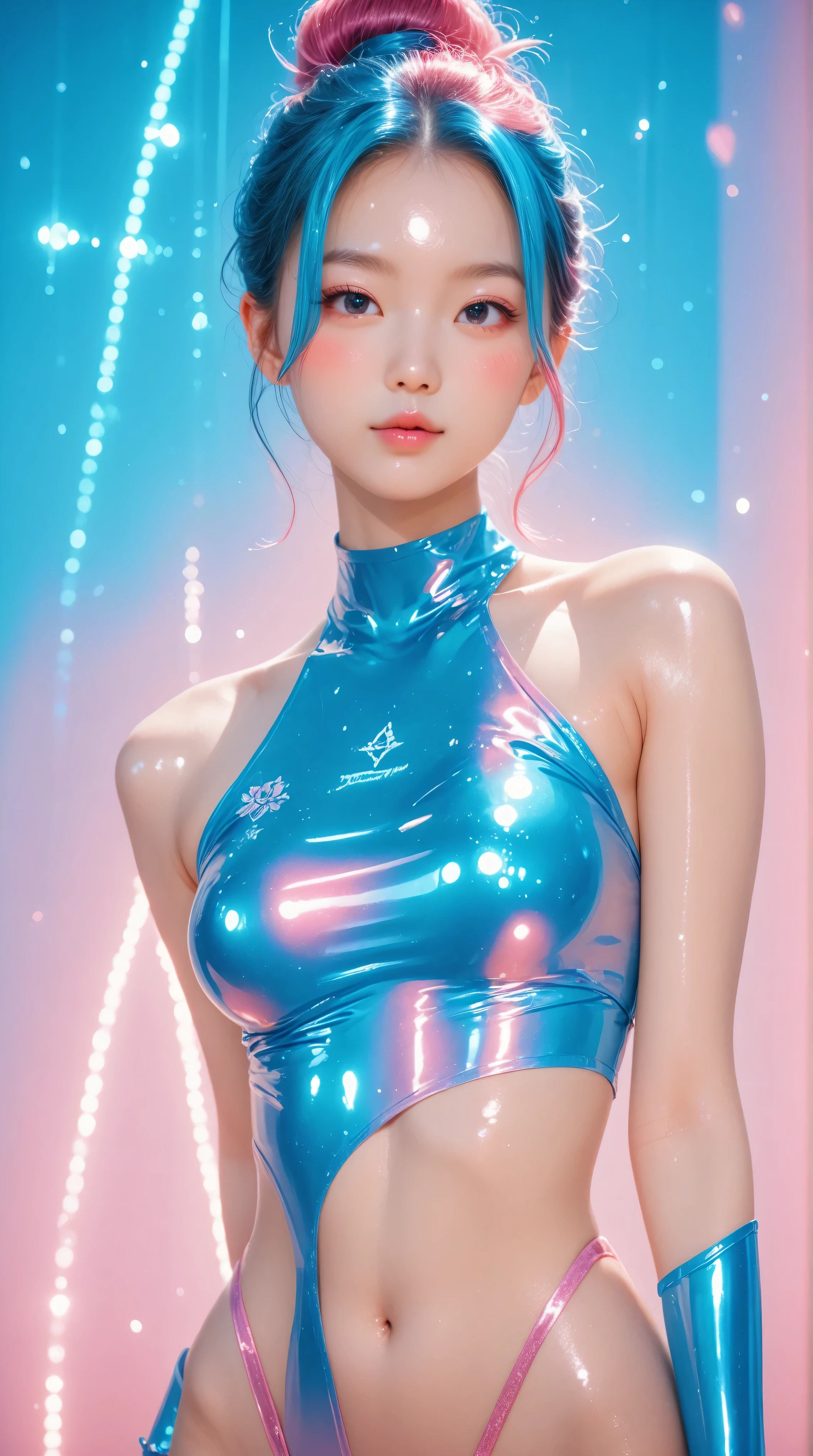 Kizi girl,Highly detailed, Amazing work,Vitreous luster,((clean backdrop)),In pink,(((blue colors))),green color,red colour,Best quality at best,clean backdrop, shiny skin, very young asian girl, petite, slender, perfect breasts, sexy, heavy blushing, submissive,