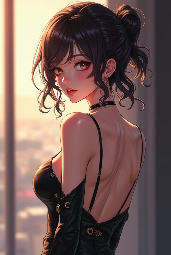 pose: professional seduction. A perfect young girl with a mischievous smile only wears a very short pleated miniskirt and an extremely thin and transparent bra like air. back lighting on a completely black background