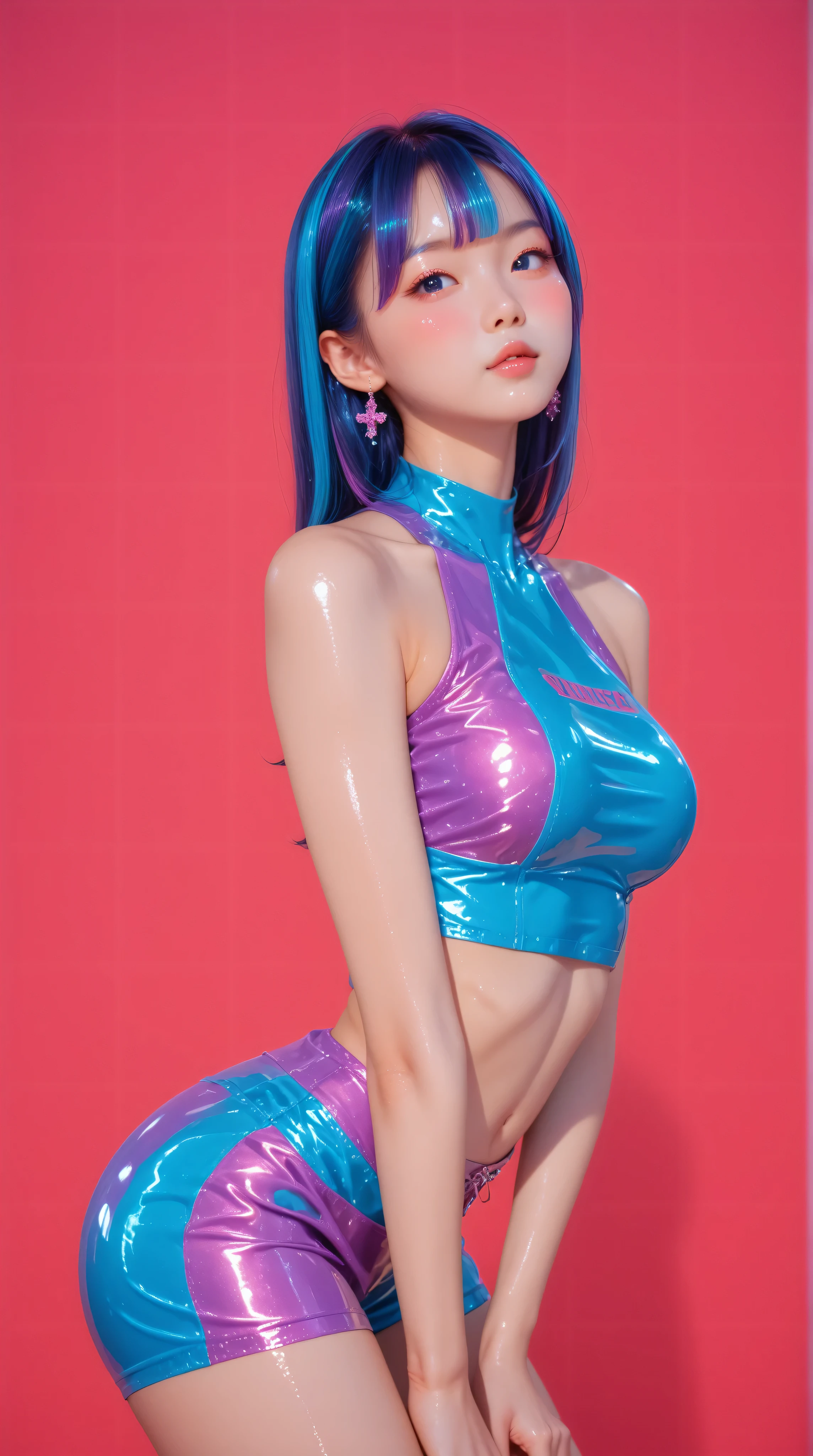 ((highest quality, 8k, masterpiece:1.3, 1 girl, beautiful girl)), High resolution, cute, dynamism, Detailed face, Detailed skin, Fine grain, Detailed lips, Realistic, RAW Photos, Natural light, Perfect Anatomy, Dynamic pose, Toned Legs, double eyelid, Tear bags, Round eyes, Moist lips, (Colorful body, Colorful liquid on the body:1.2), Colorful Hair, Rainbow Hair, Colorful background, Japanese Girls, View Viewer, Exposing shoulders, Cowboy Shot, Masturbation, Sweaty, Long Hair, smile, Half closed eyes, Liquid Art, Cum on my chest, Pee, Toned Abs, Sleeping on your back, throw, Spread your legs