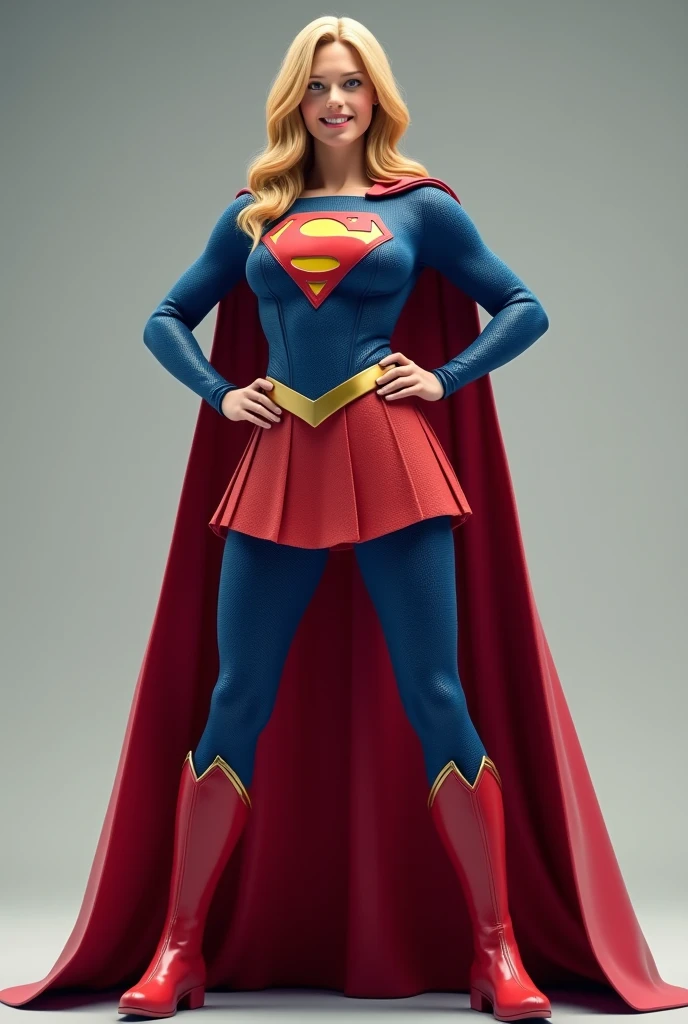 THE ORIGINAL 1950S SUPERGIRL WEARING A 1950'S SUPERGIRL COSTUME AND CAPE, HYPER REALISTIC.