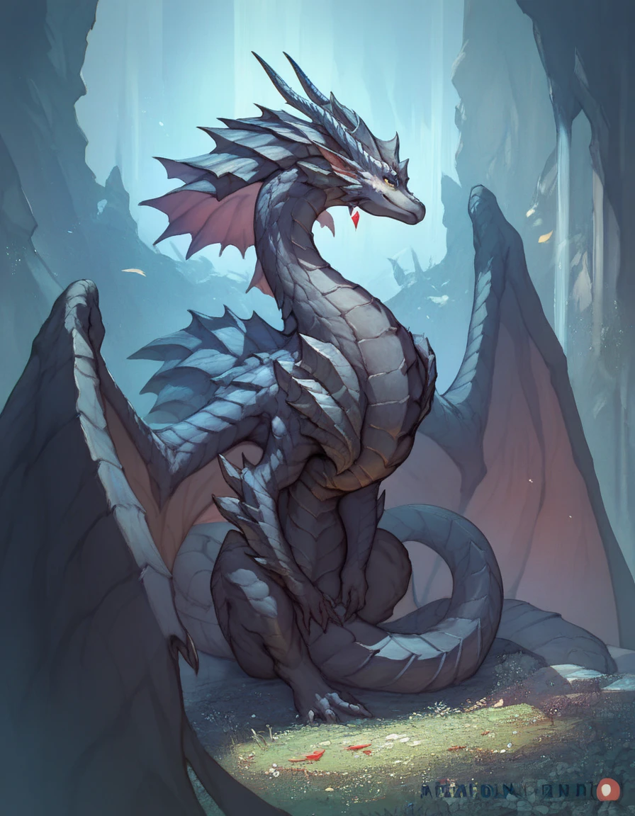 extremely detailed dragon with wings spread, ink drawing style