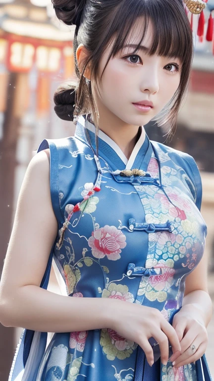 ((Clothes are torn and chest is fluttering)),(((Falling))),"(Exquisitely drawn CG Unity 8k wallpaper, Masterpiece quality with stunning realism), (Best lighting, Best Shadow), (highest quality), (Elegant and devilish style:1.2), Artistic modern anime. Diagonal view, A close-up full-body portrait of a stunningly beautiful mature Chun-Li from Street Fighter。 ((Dark brown hair:1)), ((White lace-up boots:.5)), Dynamic pose, (Blue Chinese Dress:1.5), Great body, in china at night with neon lights, Shy and timid、Frivolous、sexy、Cute expression, the body is slim, Very decorative and detailed, Brown see-through pantyhose, Depth of field blur effect, night, Full Zoom, Action Portrait, Realistic. Cinema Lighting, Very detailed. highest quality, 4K, Better Hands, Perfect Anatomy, Shortening effect, Shy and timidsexyな表情, Your legs look short, (Sharp Eye:0.8), Surrounded by an ominous and dark atmosphere, Dramatic and striking lighting accents, Surreal fantasy feel". (Wearing white laced military boots:1), (night:1), (Side view:.5), (Lifted my butt:1), (metal spike bracelet:1), (Leaning forward:1), (White ribbon flowing from the hair bun:1.5) (Front view:1)