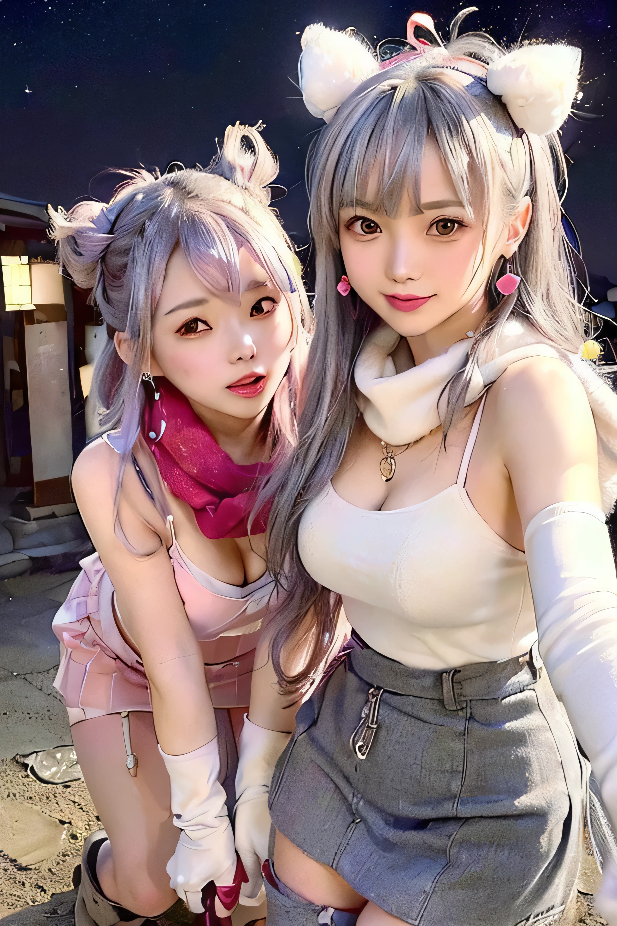 (masterpiece), (best quality), (ultra detailed),(disheveled hair),(illustration), (1girl), (Fashionable clothing), standing, Fashion model, looking at viewer, (interview), (simple background),beautiful detailed eyes, delicate beautiful face, Floating,(high saturation),(colorful splashes),colorful bubble,(shining), focus on face, ponytail, kamisato ayaka, light blue hair, bangs, hair ring, floating flowers, floating hairs, (shining), best lighting, best shadow, ((2heads)), conjoined dicephalus