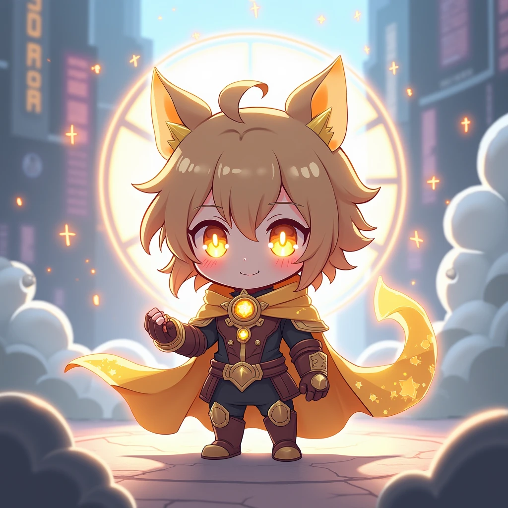 boy, bear, furry, bodyfur, tail, yellow collar, yellow bra, bottomless, yellow gloves, yellow boots, chibi, sparkling eyes, idol, happy, full body, penis, testicles, rain, yellow raincoat, yellow umbrella